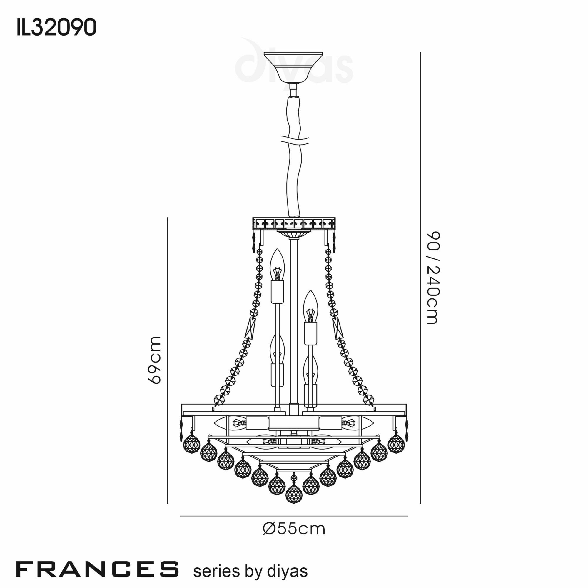 Diyas IL32090 Frances Pendant 14 Light French Gold/Crystal