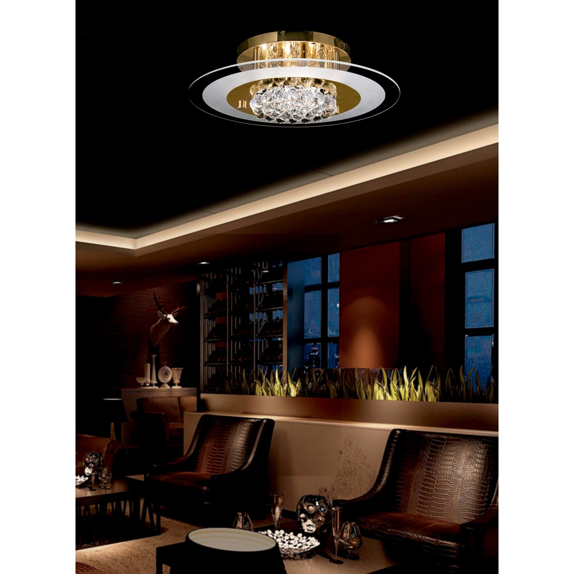 Diyas IL32022 Delmar Flush Round 6 Light French Gold/Glass/Crystal