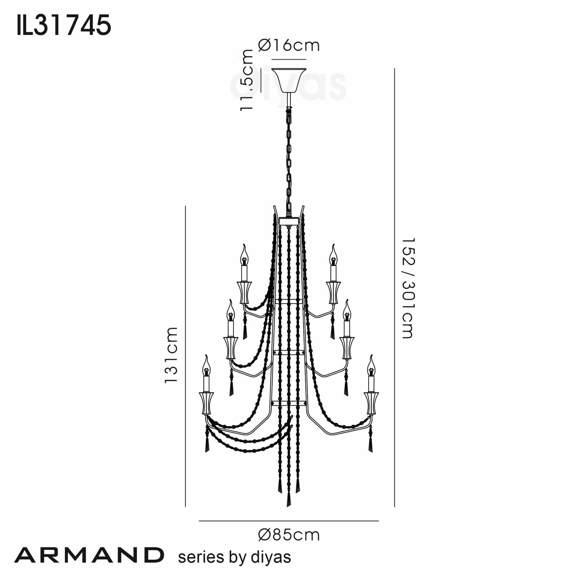 Diyas Armand Pendant 6+3+3 Light E14 - Polished Chrome/Crystal