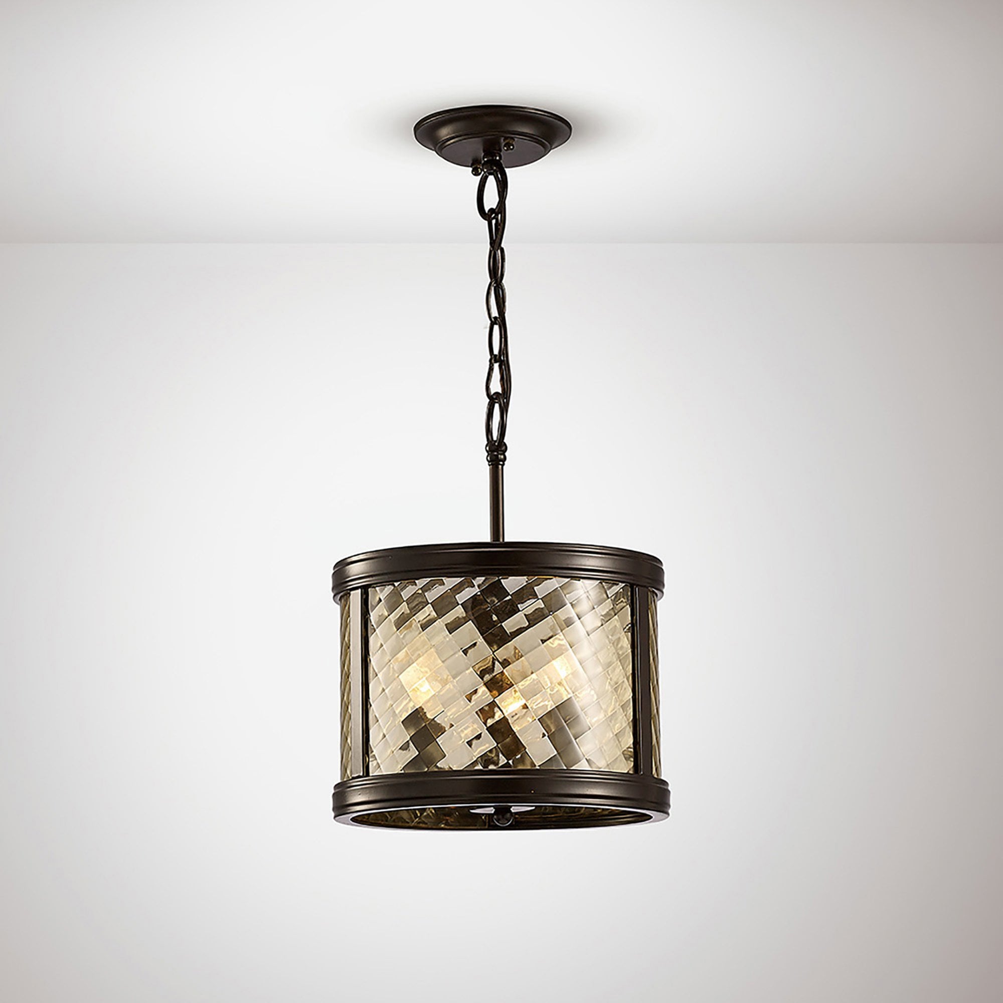 Diyas IL31676 Asia Pendant/Semi Ceiling Convertible 3 Light E14 Oiled Bronze/Clear Glass