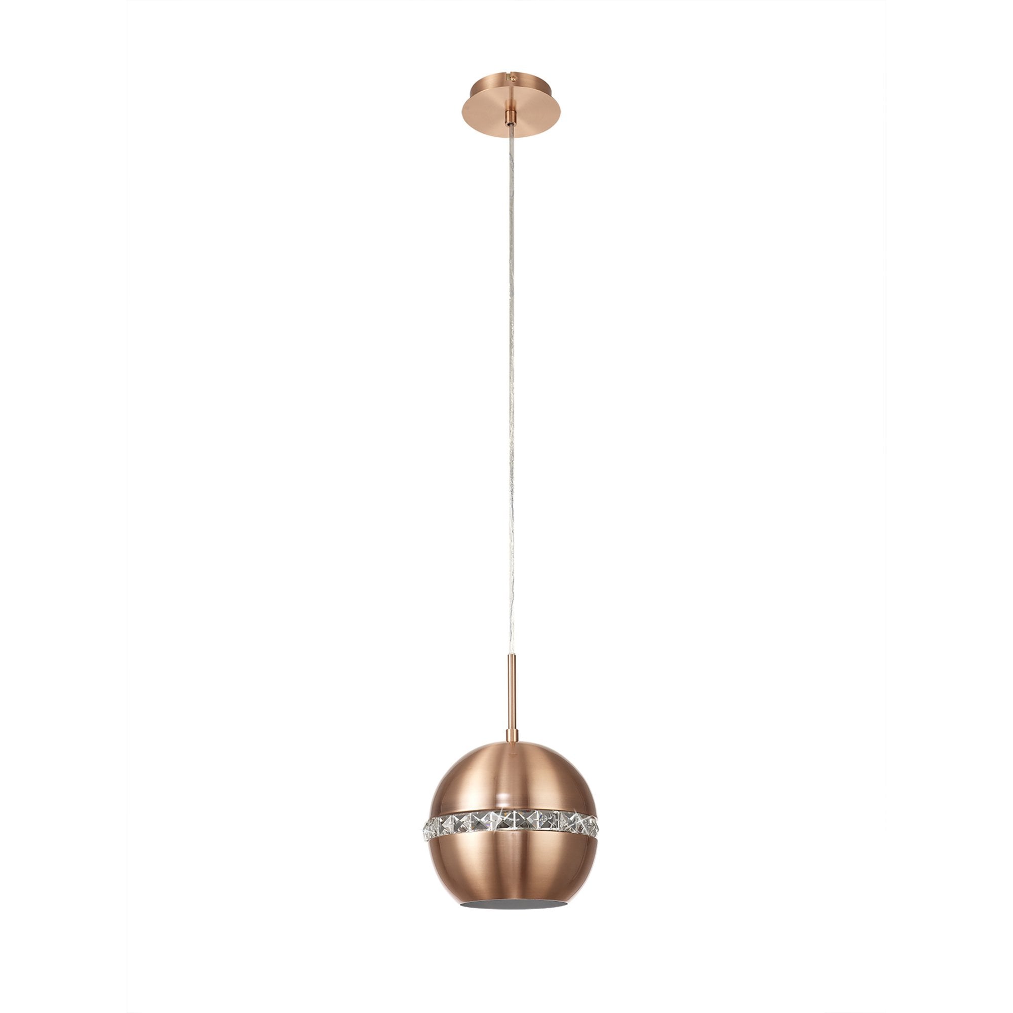 Diyas IL31610 Andrea Single Pendant 1 Light E27 Satin Copper/Crystal