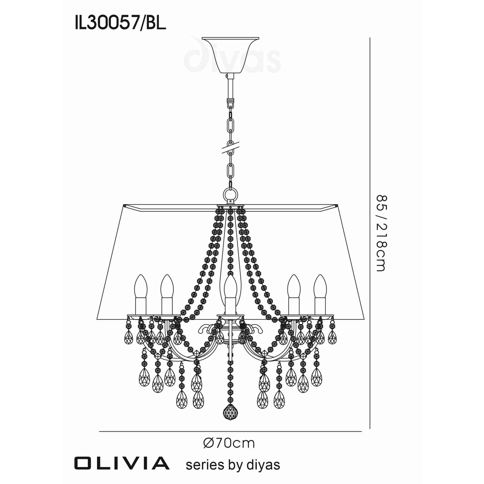 Diyas IL30057 Olivia Pendant With Black Shade 8 Light Antique Brass/Crystal