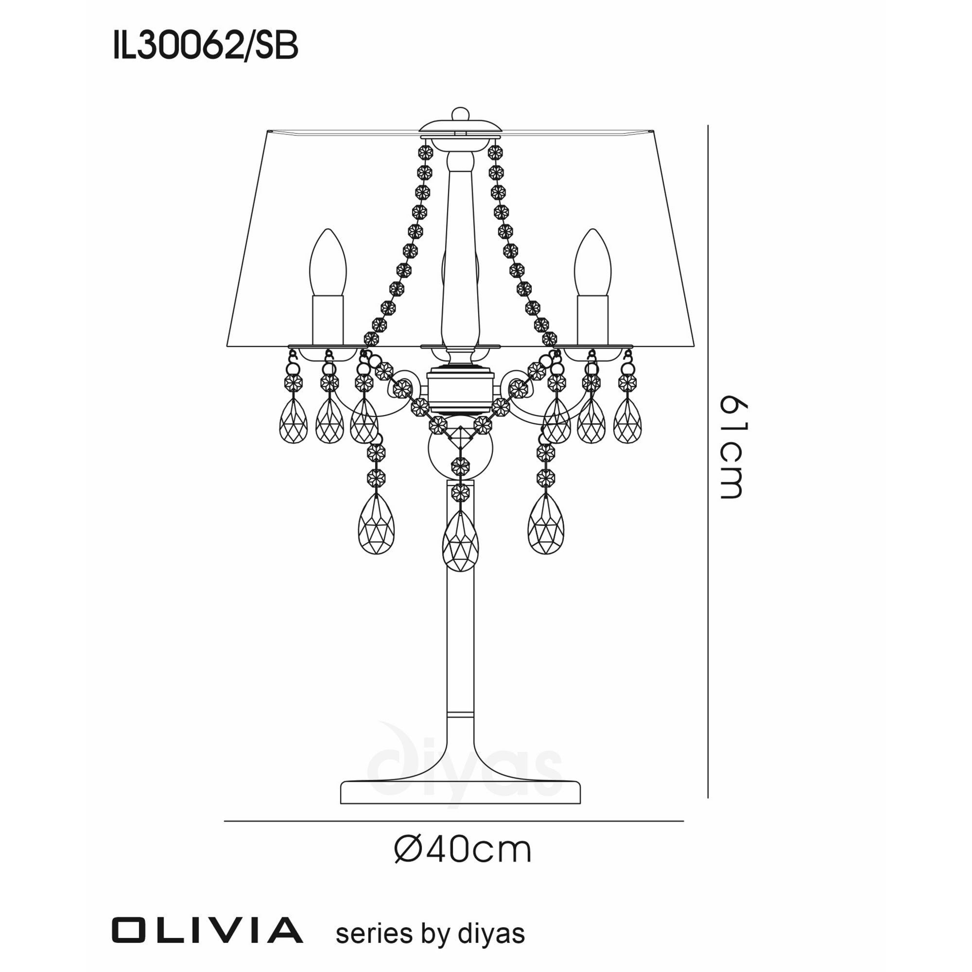 Diyas IL30062 Olivia Table Lamp With Soft Bronze Shade 3 Light Polished Chrome/Crystal