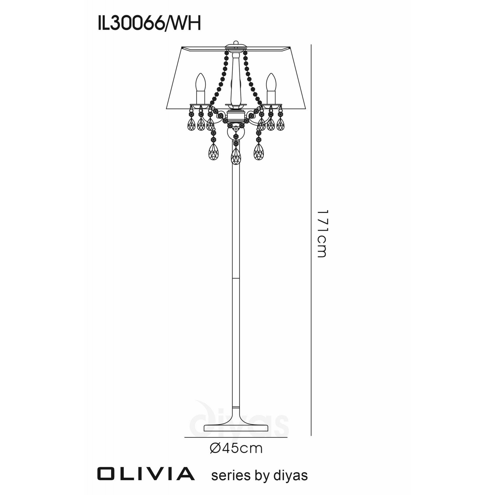 Diyas IL30066 Olivia Floor Lamp With White Shade 3 Light Antique Brass/Crystal