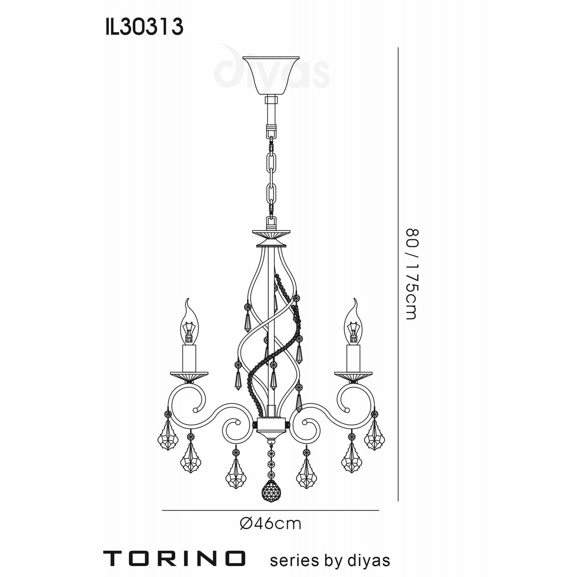 Diyas IL30313 Torino Pendant 3 Light Polished Chrome/Crystal