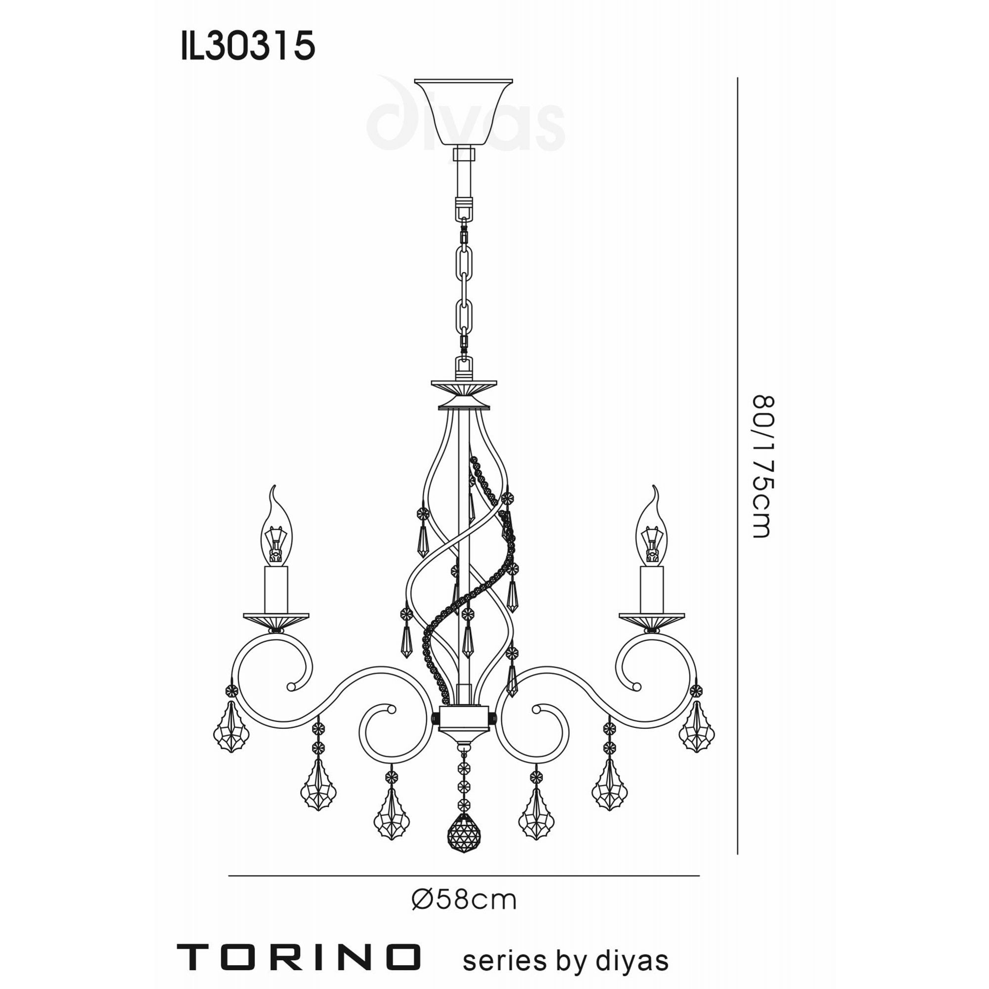 Diyas IL30315 Torino Pendant 5 Light Polished Chrome/Crystal