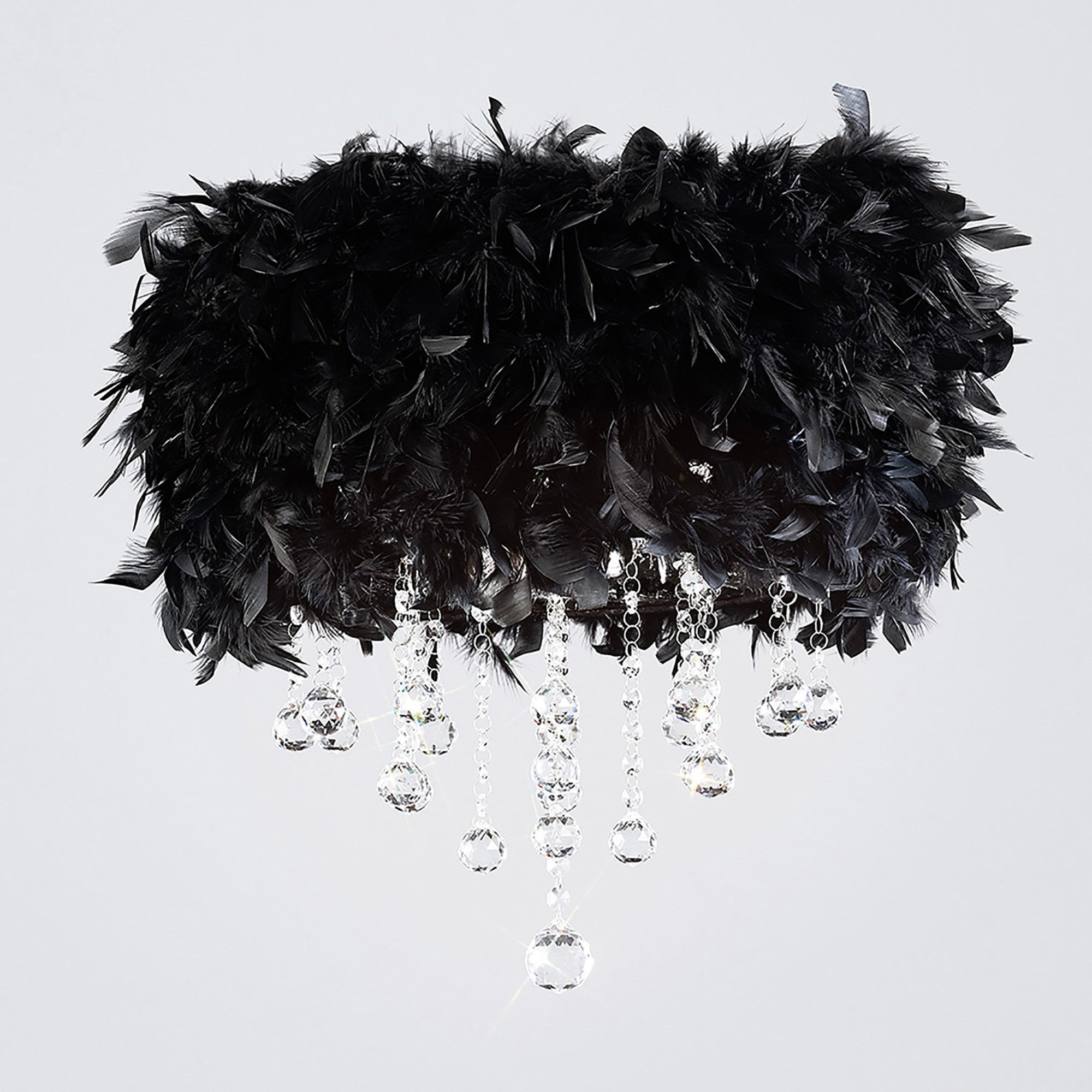 Diyas IL30741/BL Ibis Ceiling With Black Feather Shade 3 Light Polished Chrome/Crystal