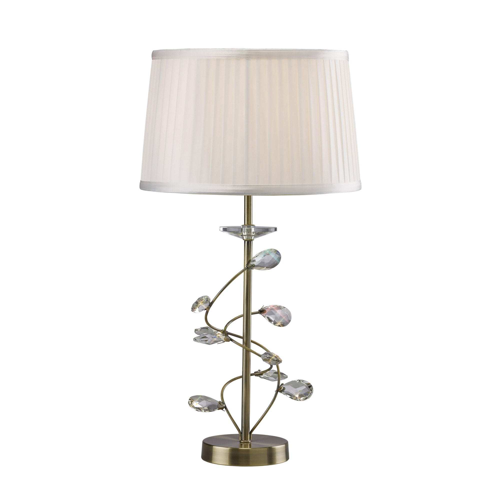 Diyas IL31220/WH Willow Table Lamp With White Shade 1 Light Antique Brass/Crystal