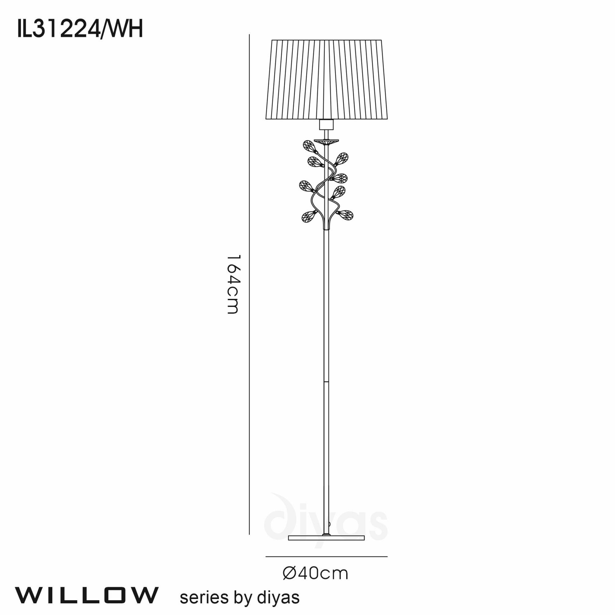 Diyas IL31224/WH Willow Floor Lamp With White Shade 1 Light Antique Brass/Crystal