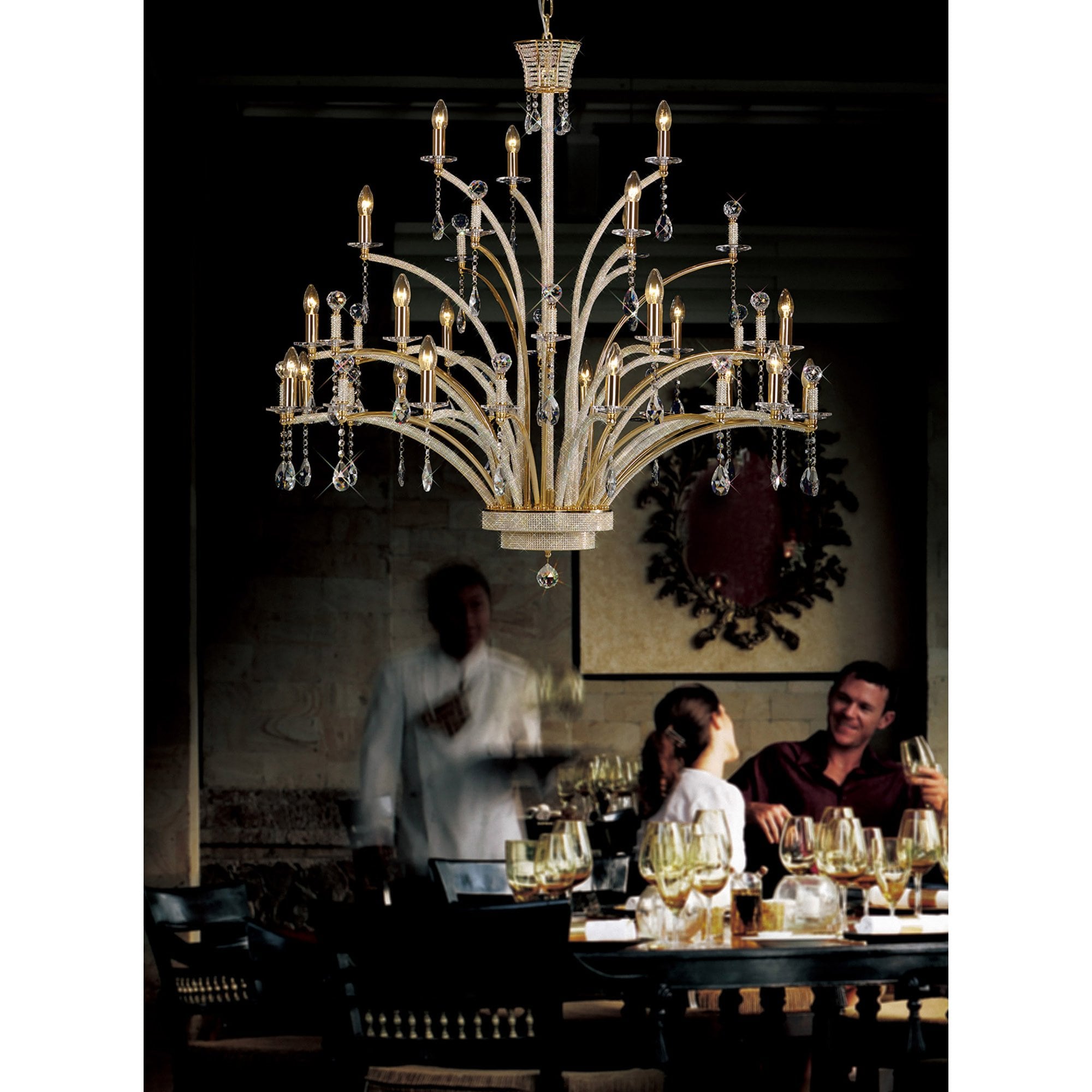 Diyas IL30390 Orlando Pendant 21 Light French Gold/Crystal (ITEM REQUIRES ASSEMBLY)