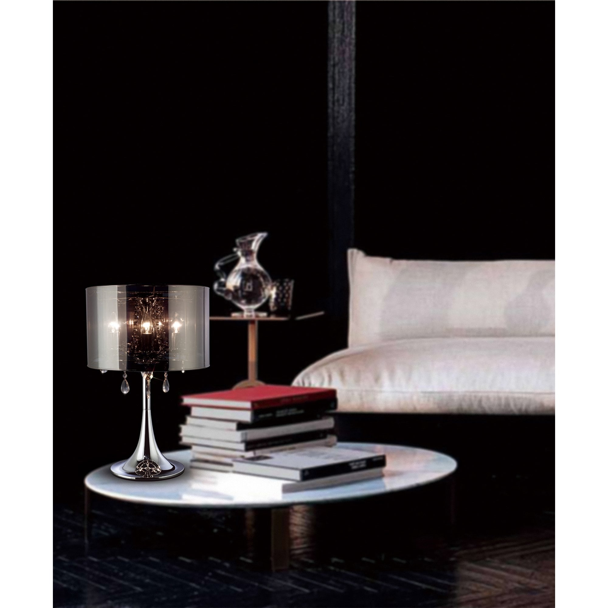 Diyas IL30462 Trace Table Lamp With Chrome Shade 3 Light Polished Chrome/PVC /Crystal