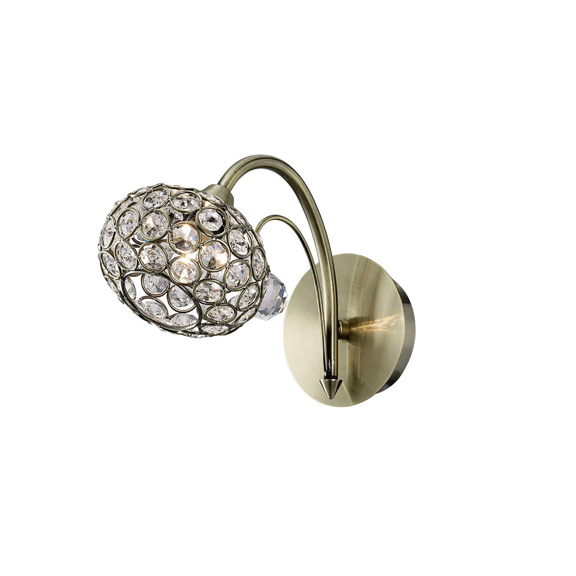 Diyas IL30941 Cara Wall Light Switched 1 Light Antique Brass/Crystal