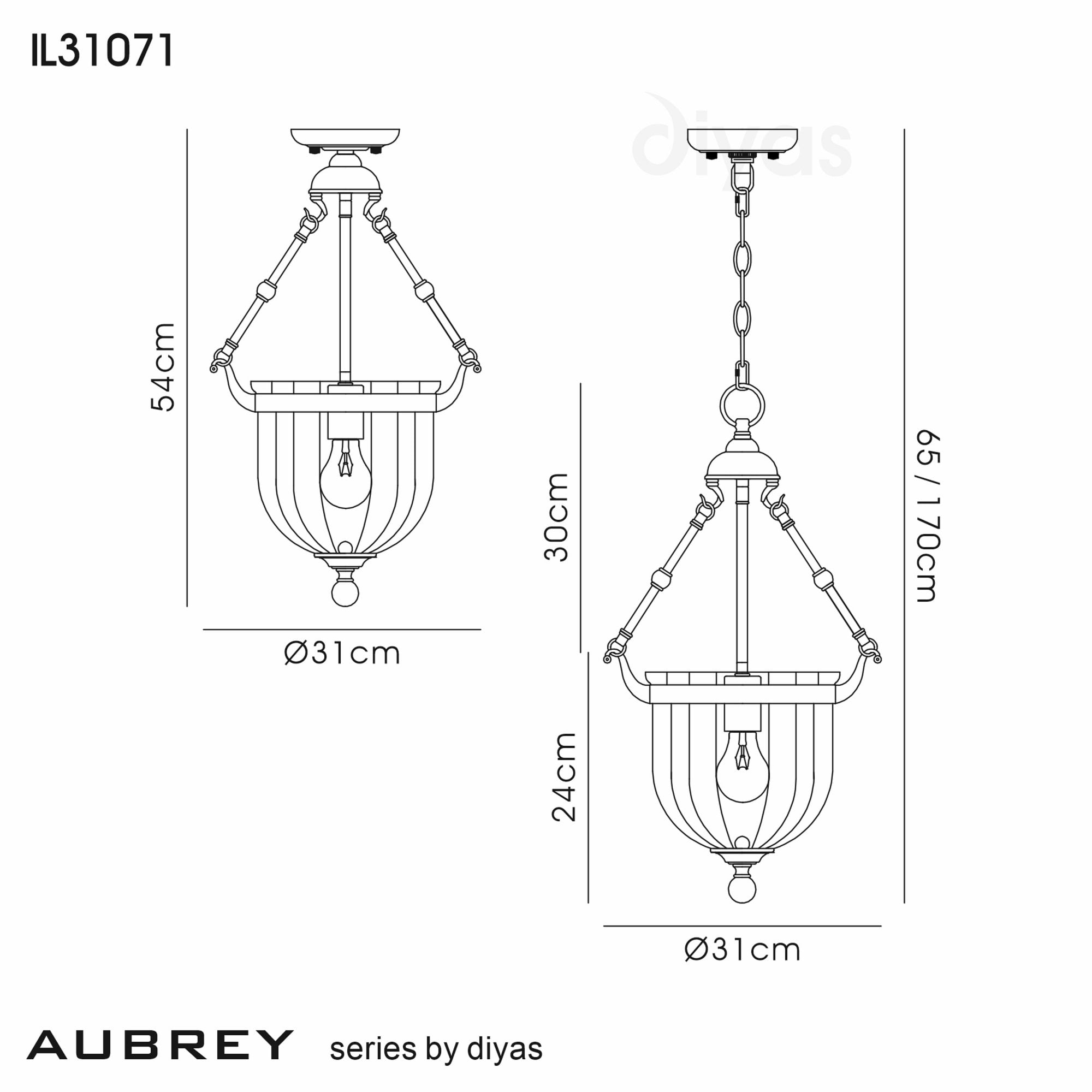 Diyas IL31071 Aubrey Pendant 1 Light Polished Chrome/Glass