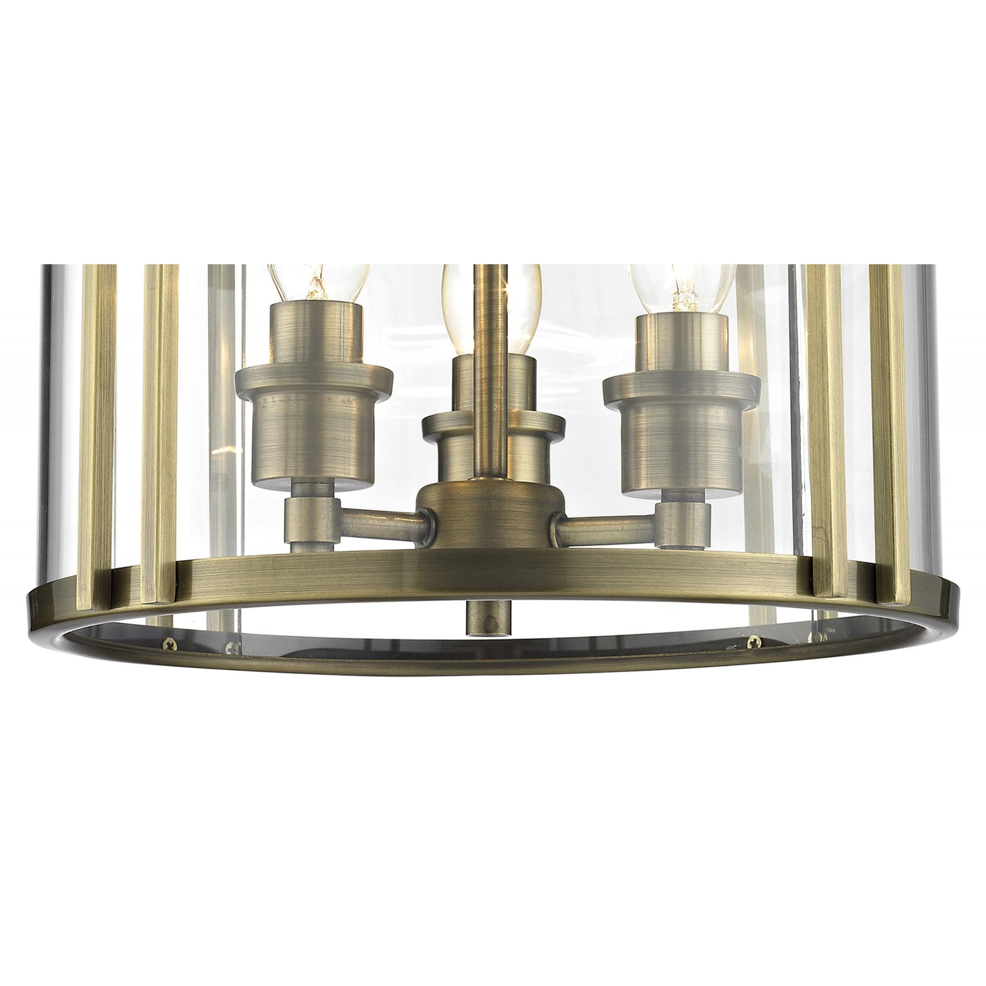 Diyas IL31090 Eaton Semi Ceiling 3 Light Antique Brass/Glass