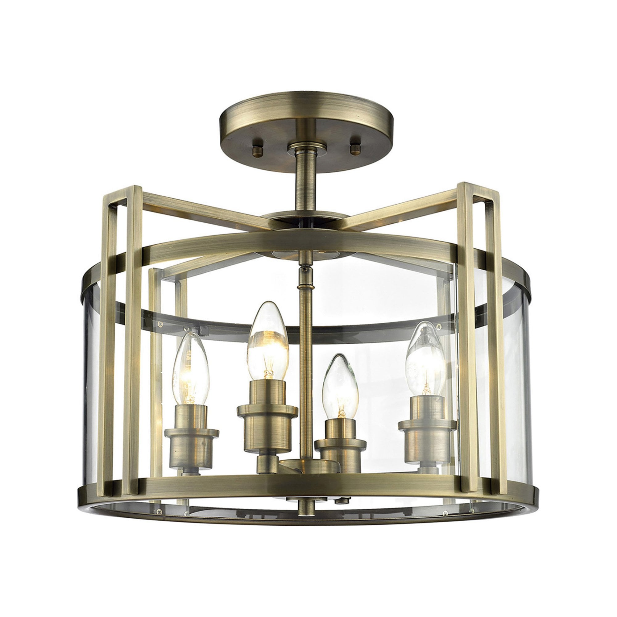 Diyas IL31091 Eaton Semi Ceiling 4 Light Antique Brass/Glass