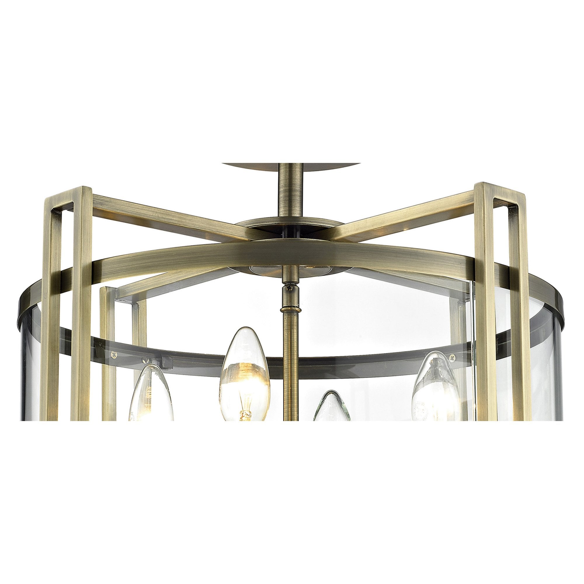 Diyas IL31091 Eaton Semi Ceiling 4 Light Antique Brass/Glass