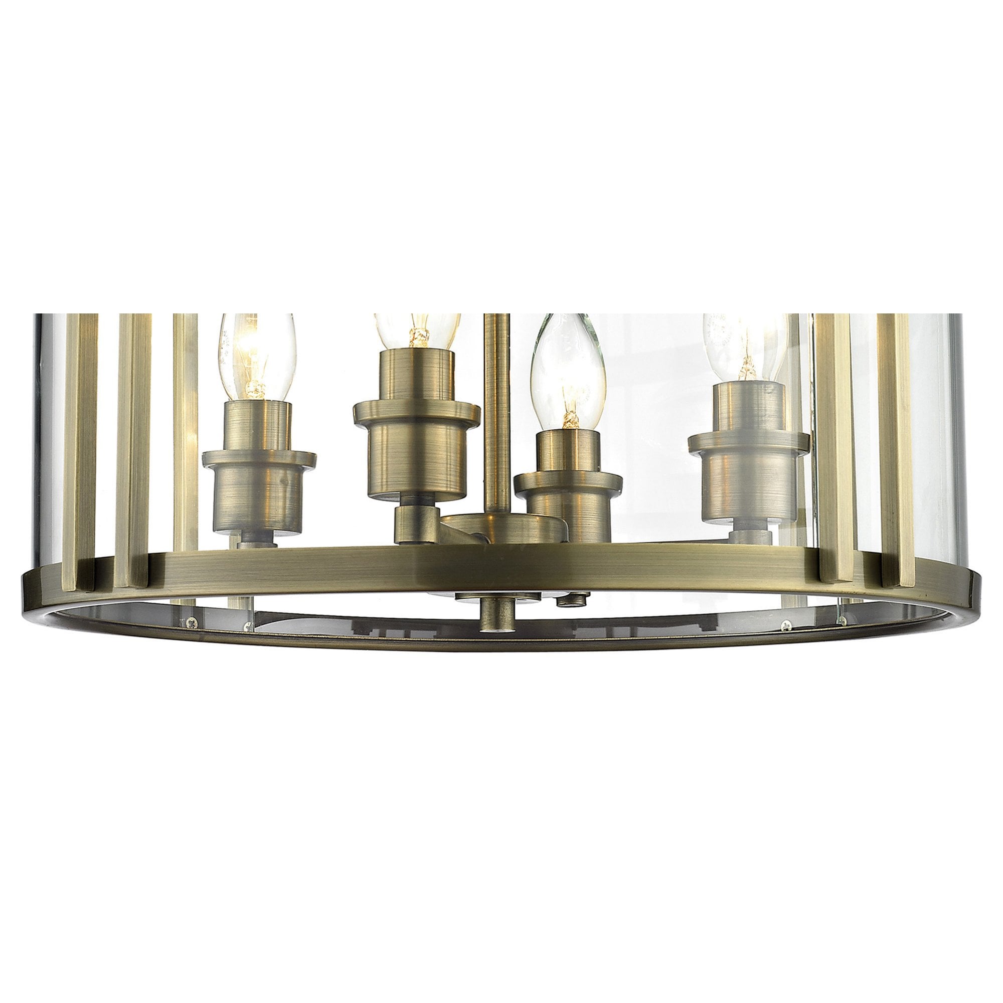Diyas IL31091 Eaton Semi Ceiling 4 Light Antique Brass/Glass