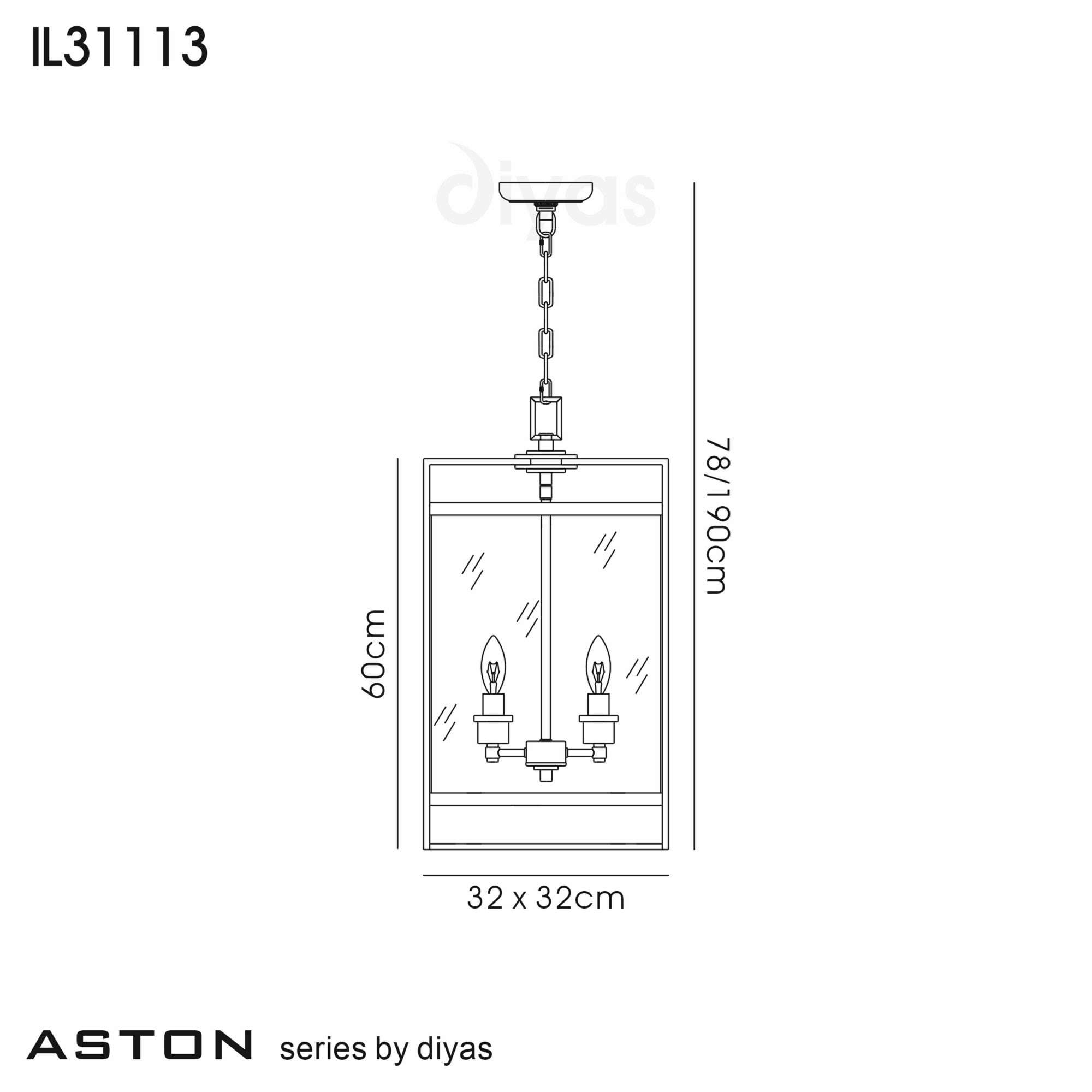 Diyas IL31113 Aston Pendant 4 Light Antique Brass/Glass