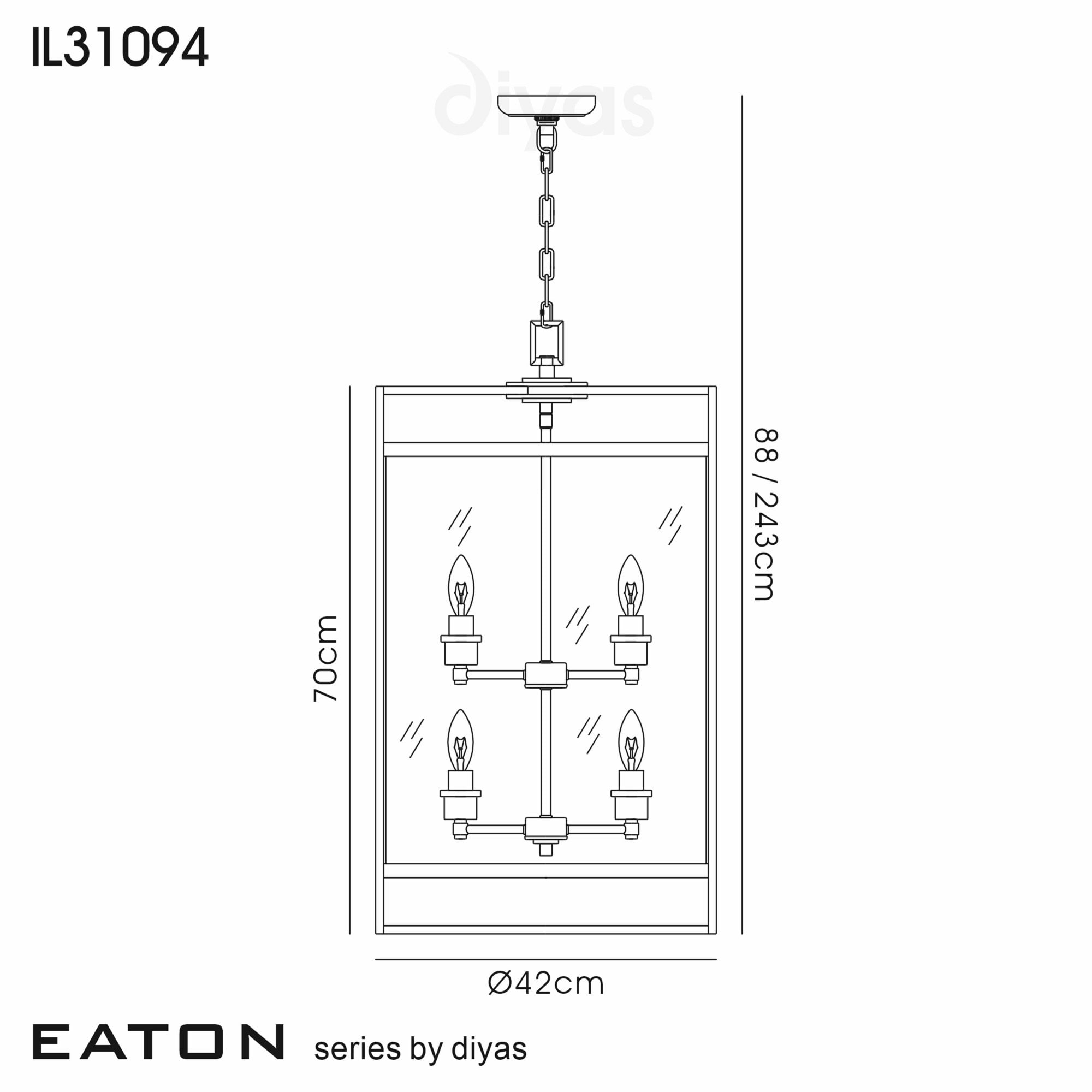 Diyas IL31094 Eaton Pendant 6 Light Antique Brass/Glass