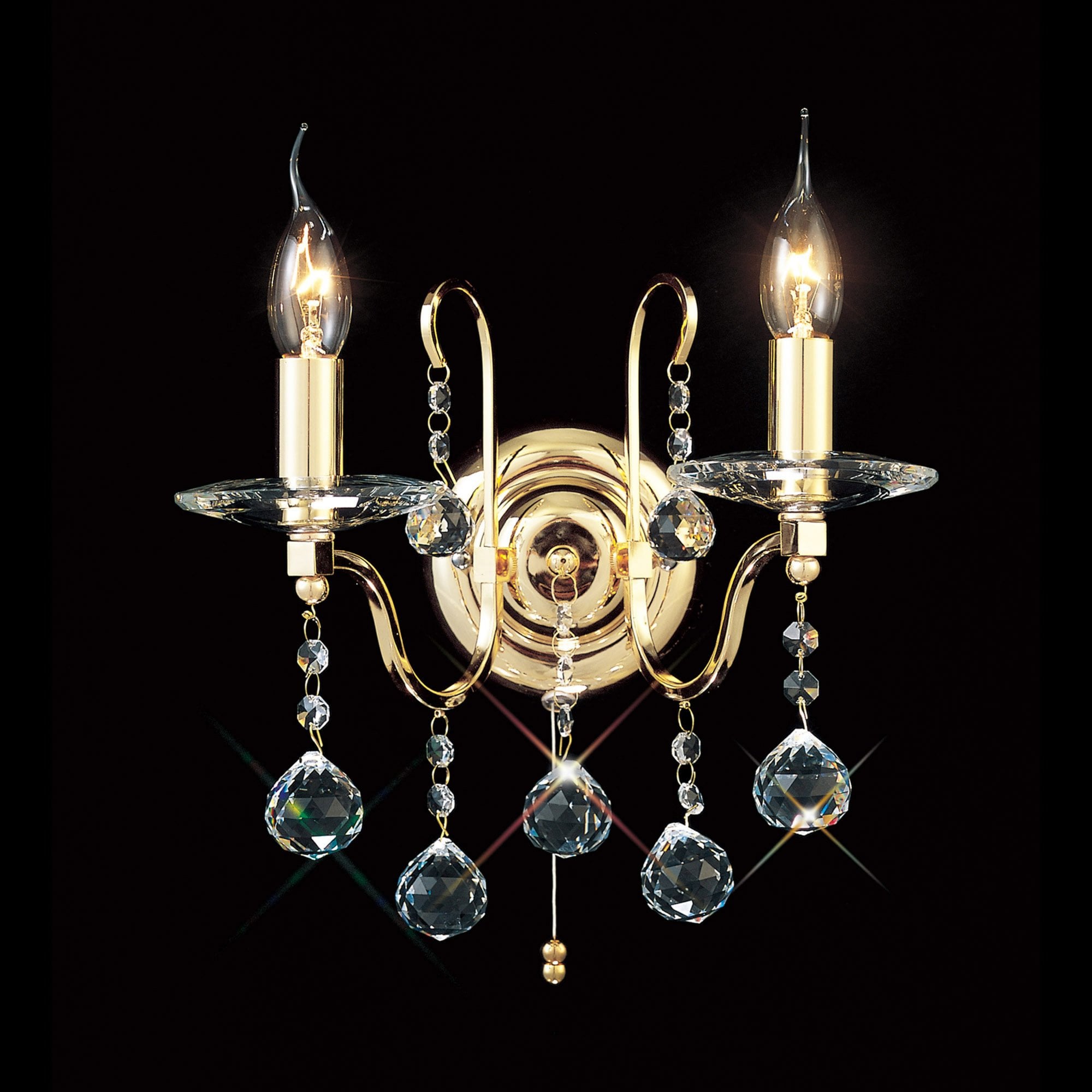 Diyas IL30212 Bianco Wall Light Switched 2 Light French Gold/Crystal