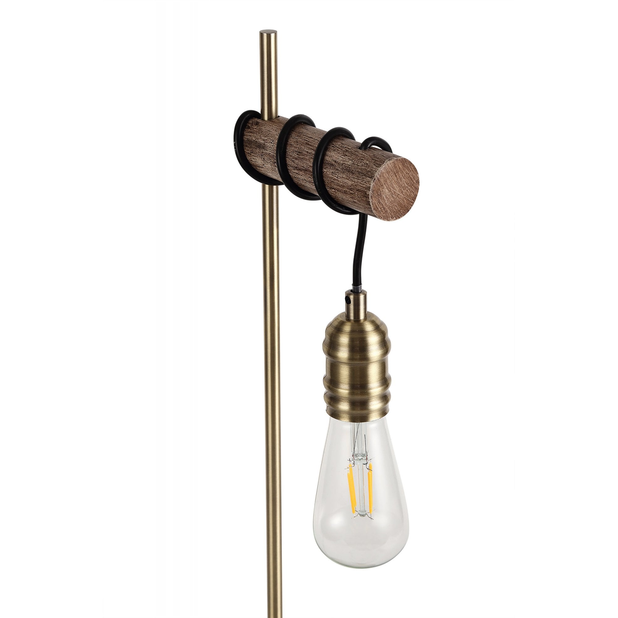 Fabula York Single Table Lamp - Medium Oak & Antique Brass