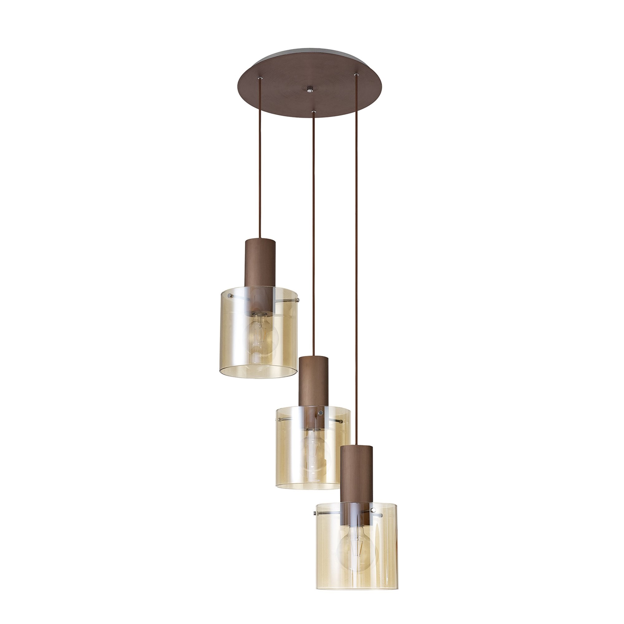 Fabula Kendon Adjustable 3 Light Round Pendant - Mocha & Amber Glass