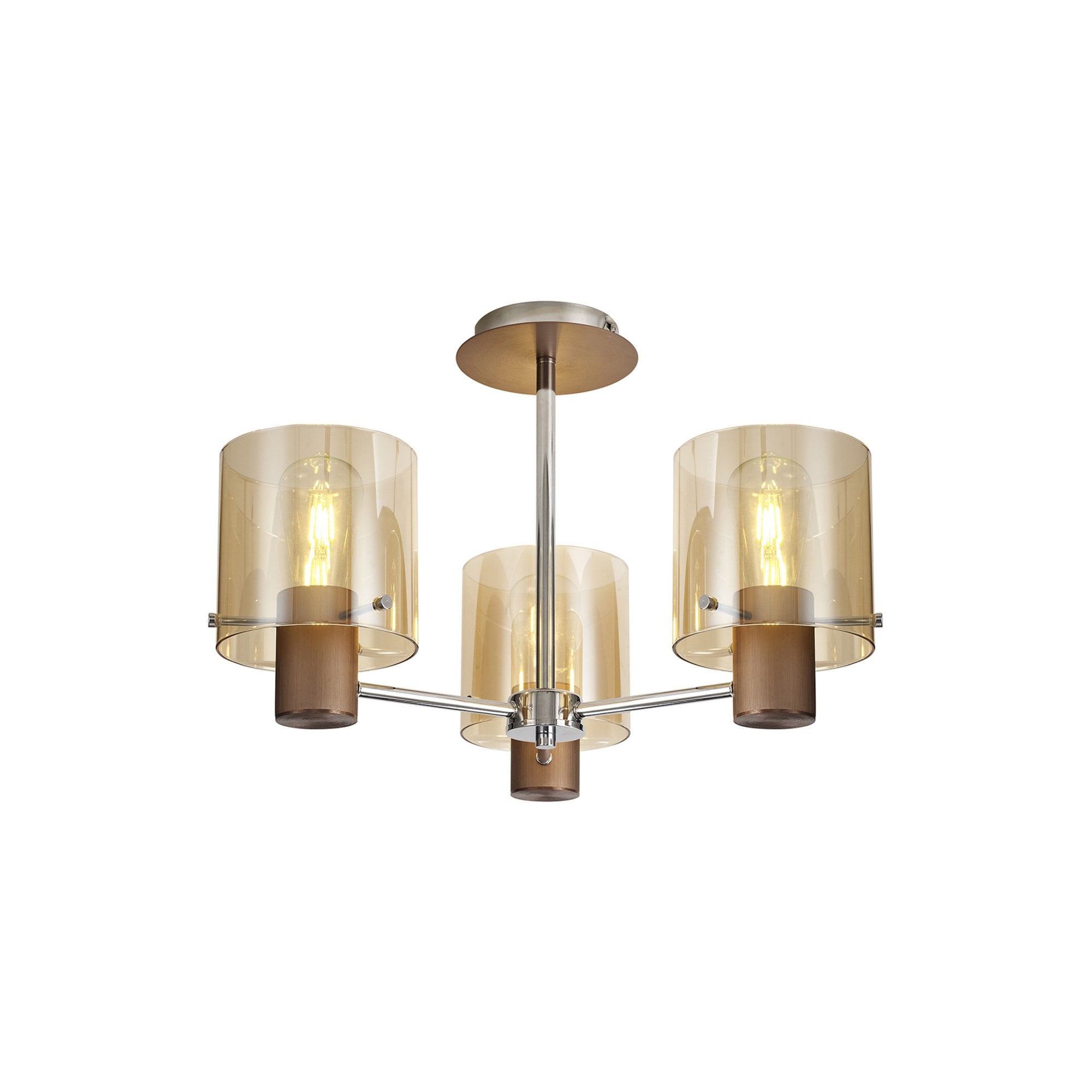 Fabula Kendon 3 Light Semi-Flush Light - Mocha & Amber Glass