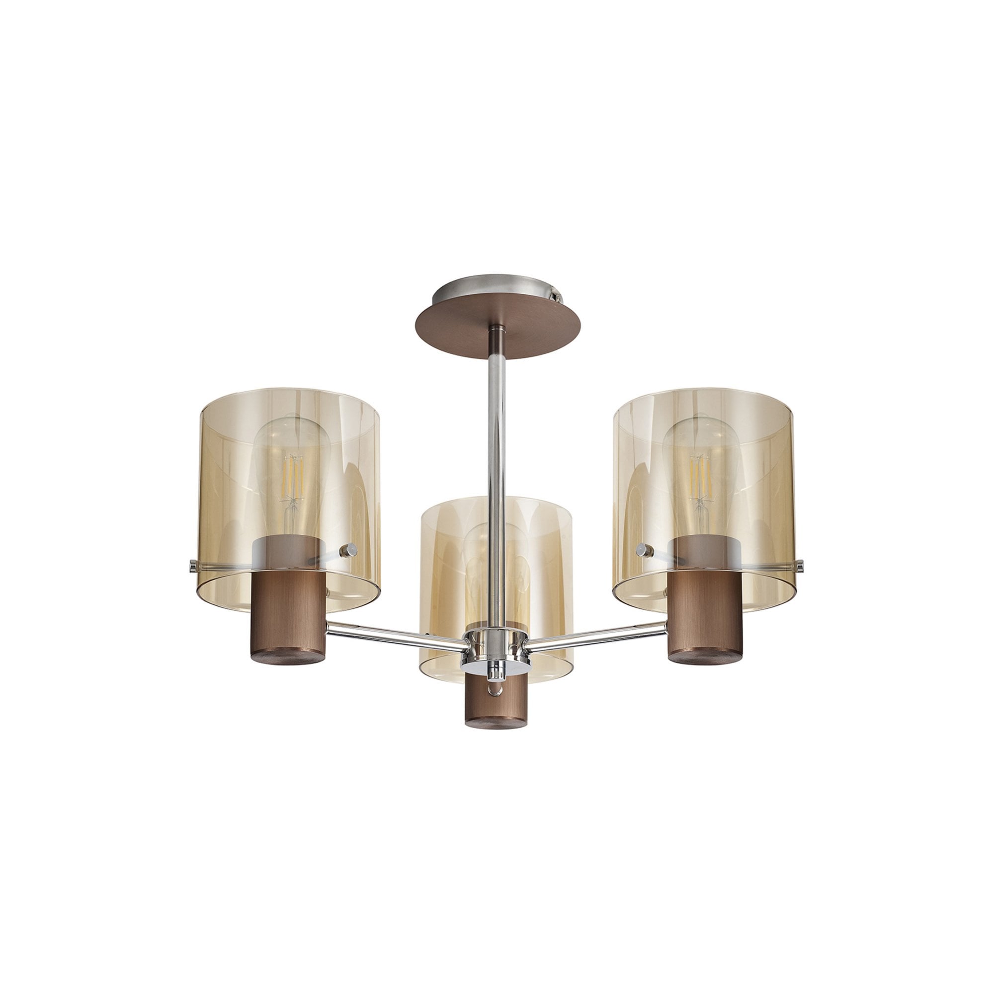 Fabula Kendon 3 Light Semi-Flush Light - Mocha & Amber Glass