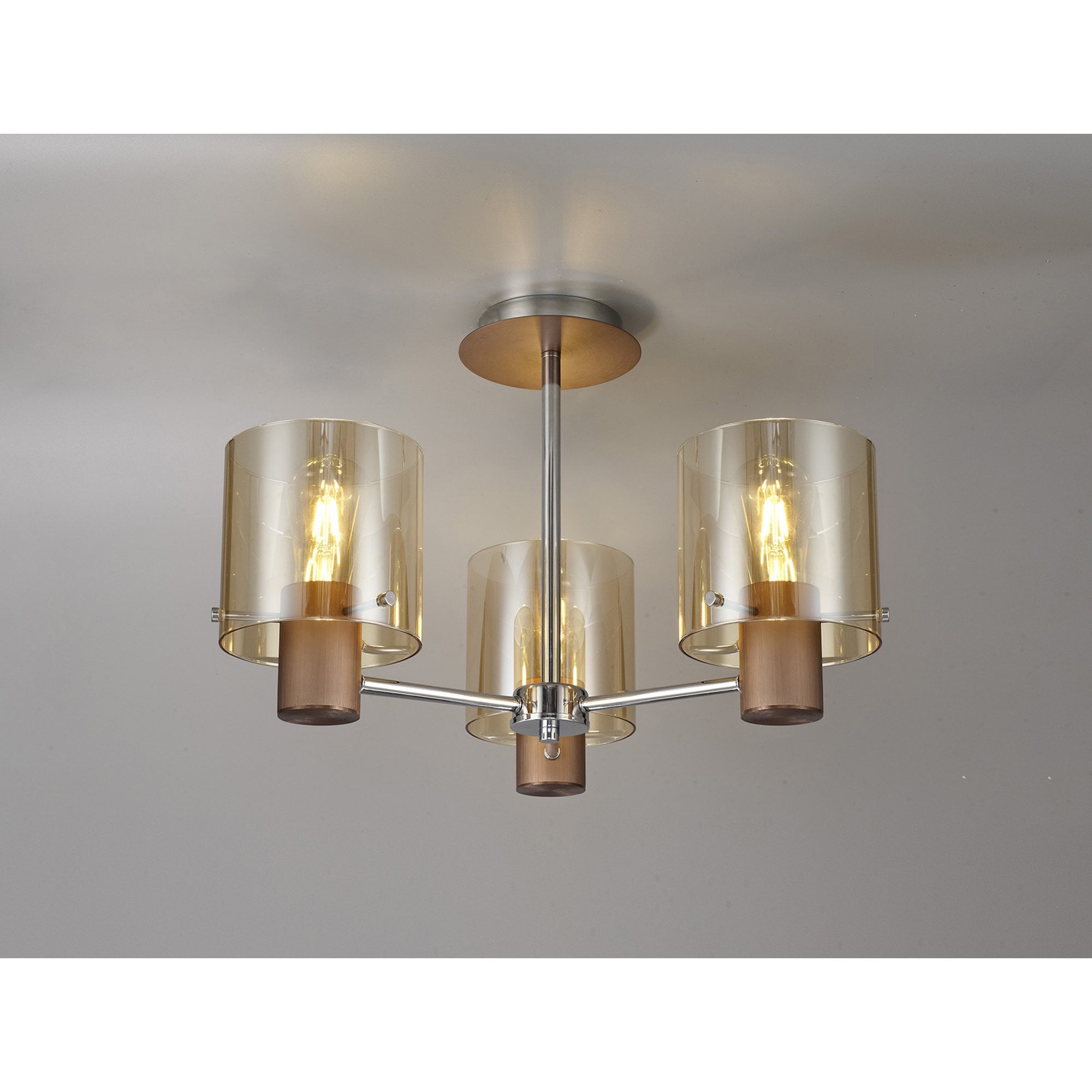 Fabula Kendon 3 Light Semi-Flush Light - Mocha & Amber Glass