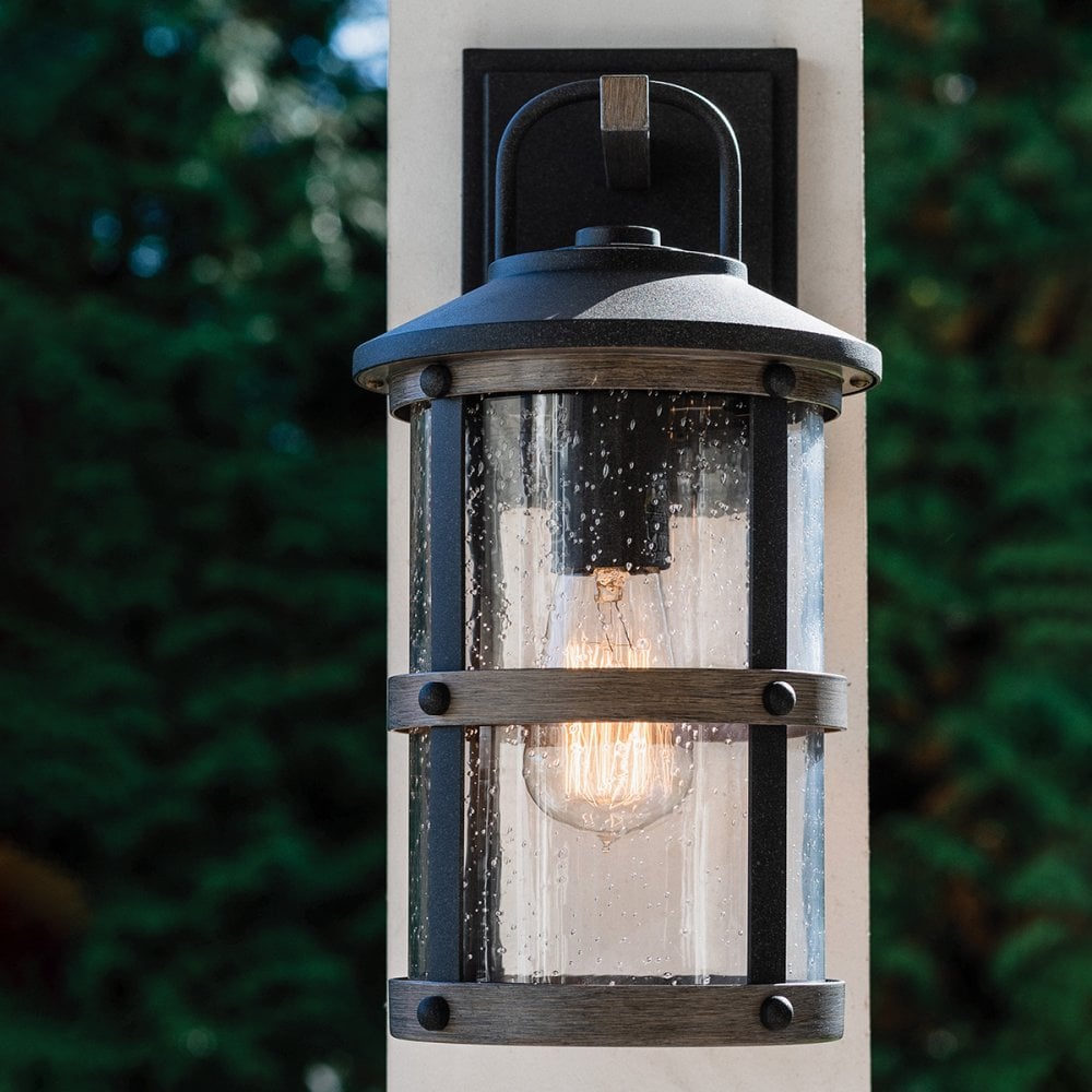 Quintiesse Lakehouse Single Small Wall Lantern - Aged Zinc with Driftwood Grey