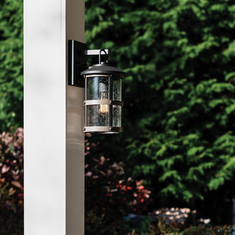 Quintiesse Lakehouse Single Small Wall Lantern - Aged Zinc with Driftwood Grey