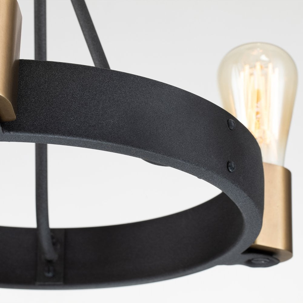 Quintiesse Silas 3 Light Pendant / Semi-Flush Fitting - Aged Zinc & Heritage Brass