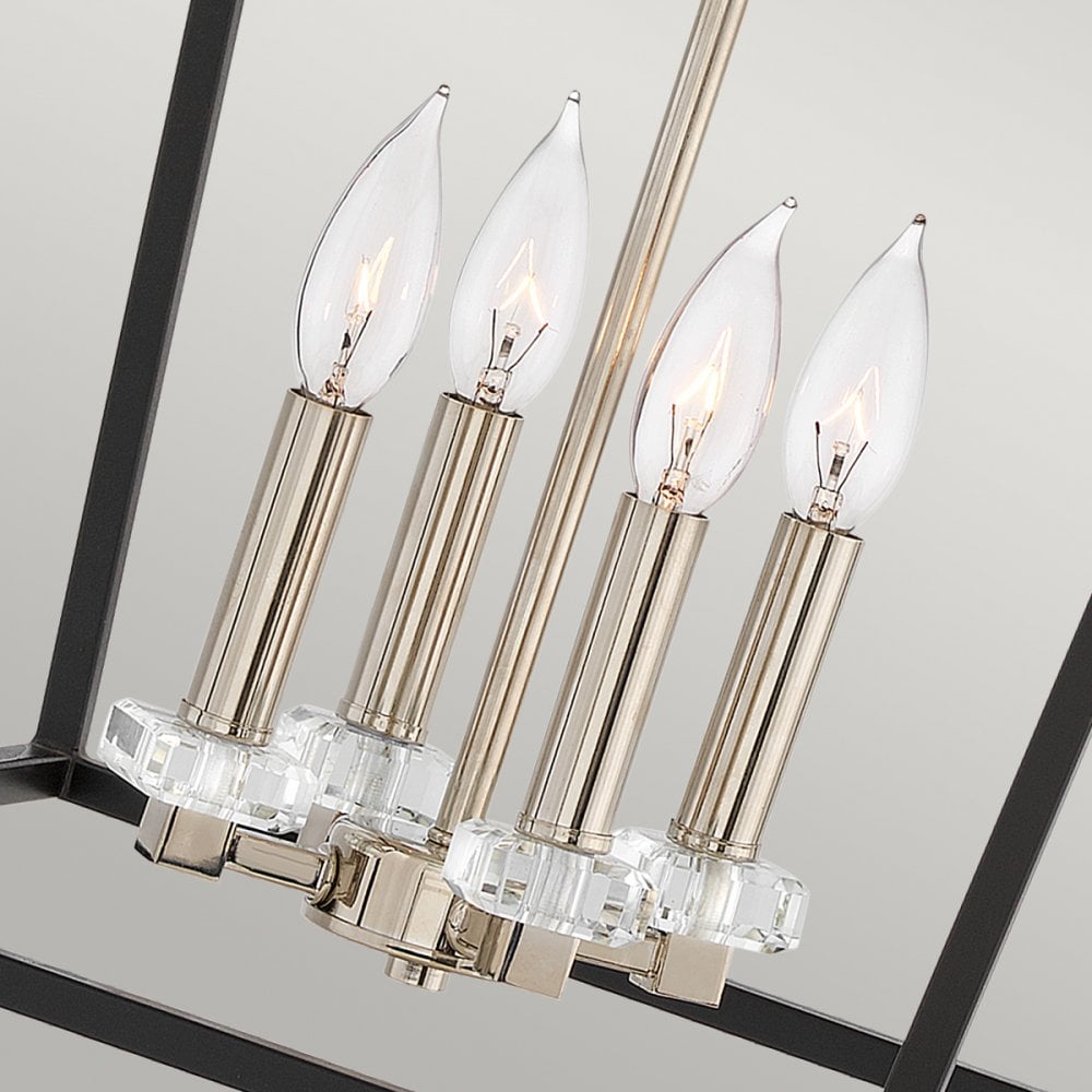 Quintiesse Stinson 4 Light Large Pendant / Semi-Flush - Black with Polished Nickel