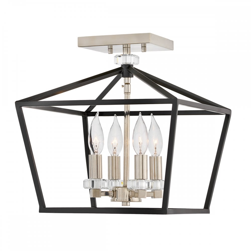 Quintiesse Stinson 4 Light Medium Pendant / Semi-Flush - Black with Polished Nickel