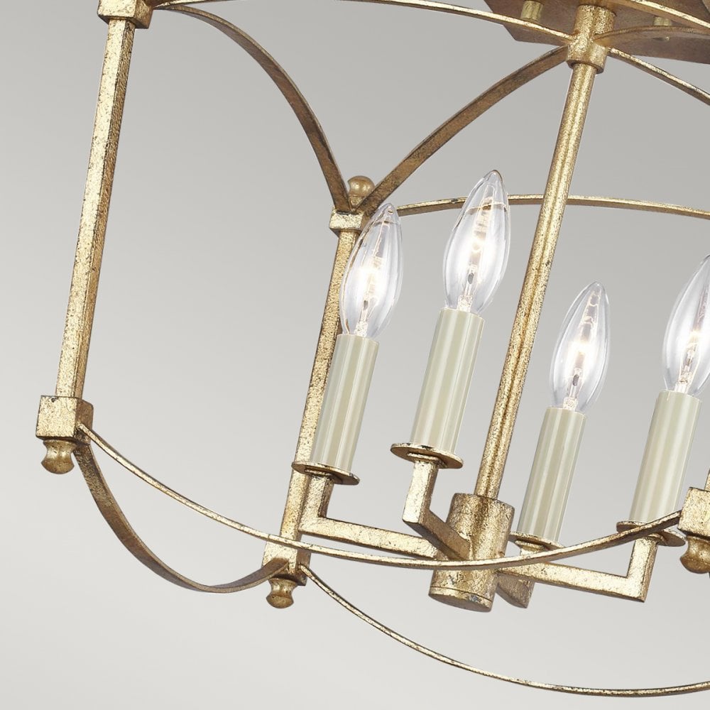 Quintiesse Thayer 4 Light Semi-Flush Fitting - Antique Gild