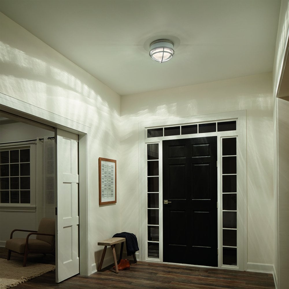 Quintiesse Tollis 2 Light Flush Fitting - Brushed Nickel & White