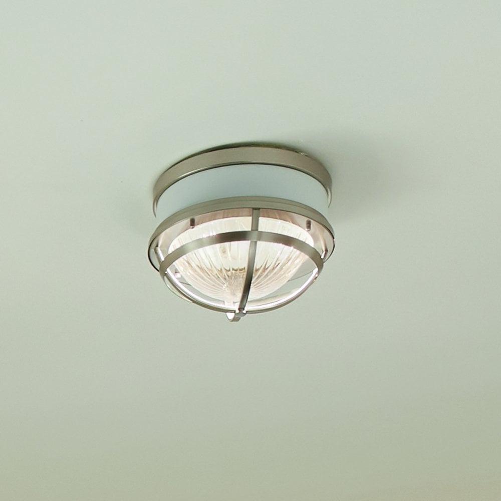 Quintiesse Tollis 2 Light Flush Fitting - Brushed Nickel & White