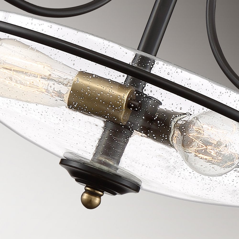 Quoizel Griffin 3 Light Small Semi-Flush Fitting - Palladian Bronze & Weathered Brass
