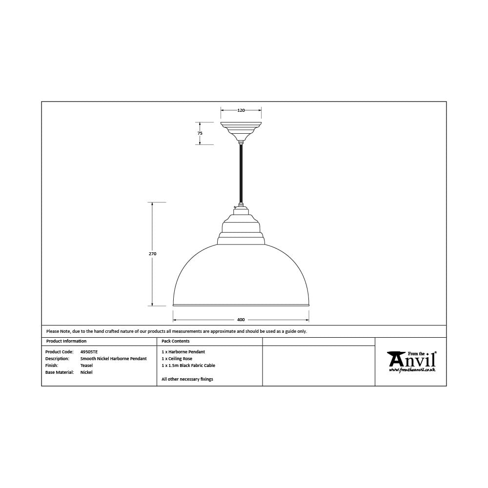 From The Anvil Smooth Nickel Harborne Pendant - Teasel (Off White/Cream)