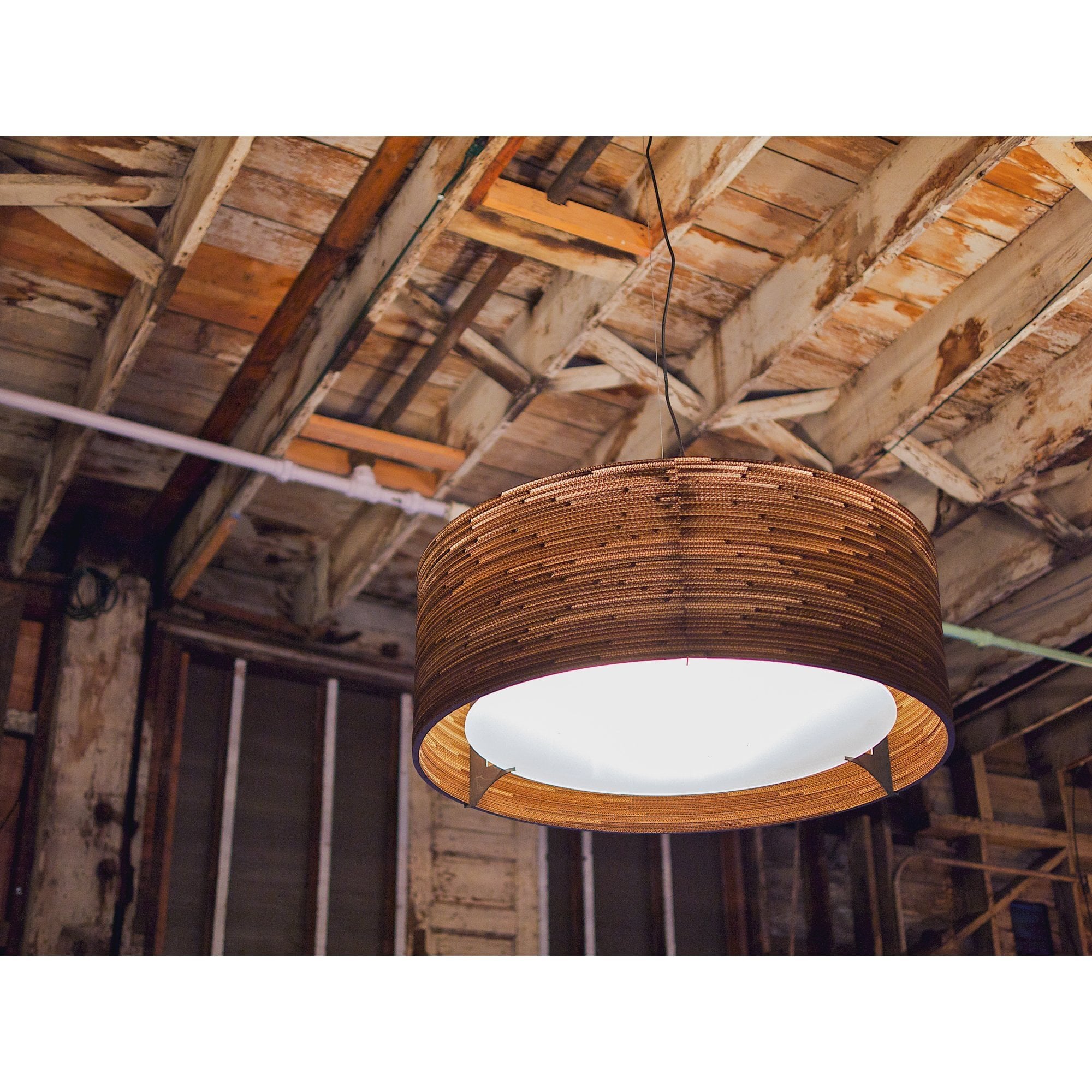 Graypants Scraplights Drum 18 Pendant with Glass Diffuser- Natural - 45cm Diameter