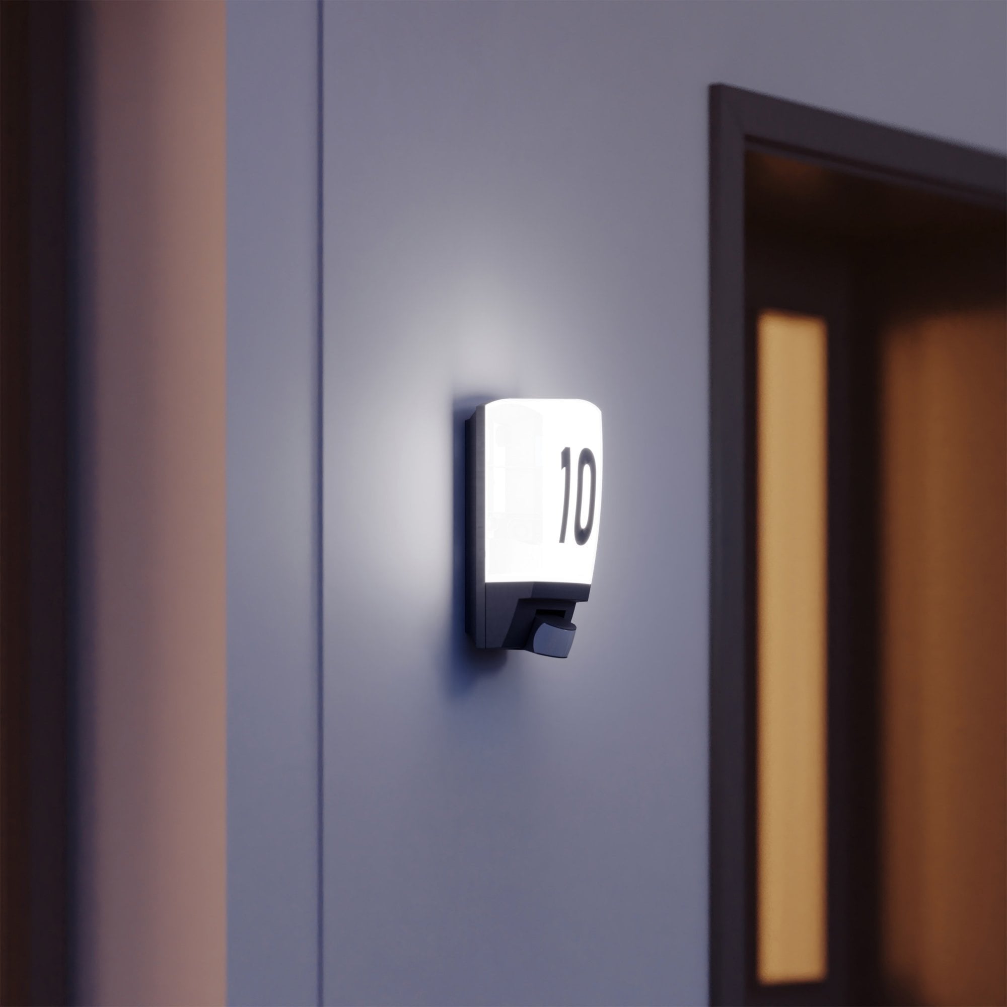 Steinel L 1 Wall Light with house number and PIR - Impact Resistant - White