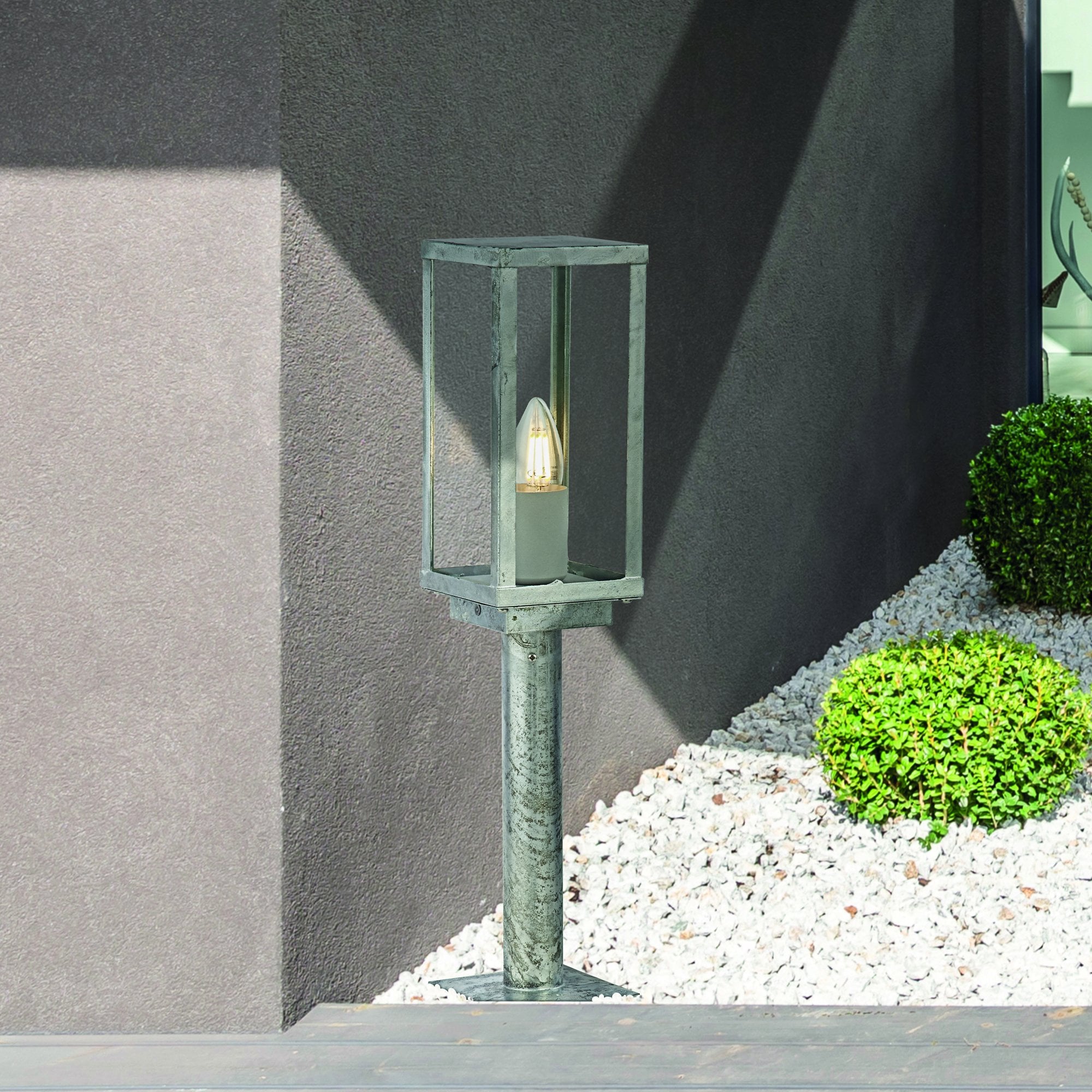 Searchlight Byron II 500mm Outdoor IP44 Post - Silver & Clear Glass