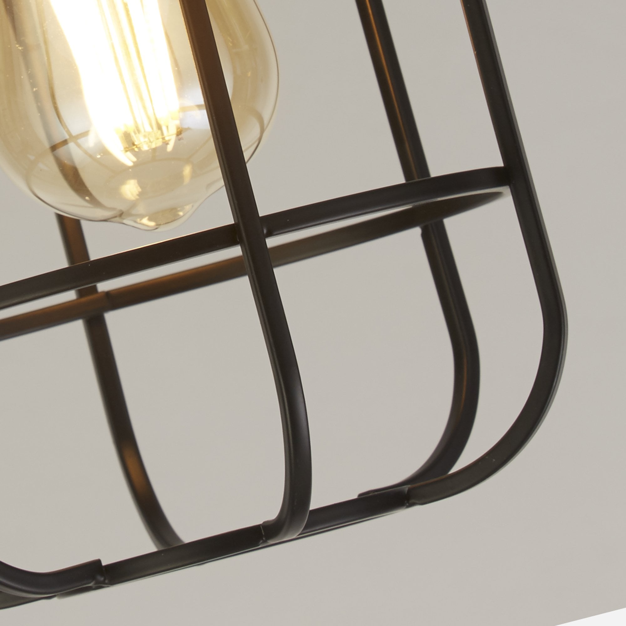 Searchlight Vermouth Cage Ceiling Light - Matt Black & Wood