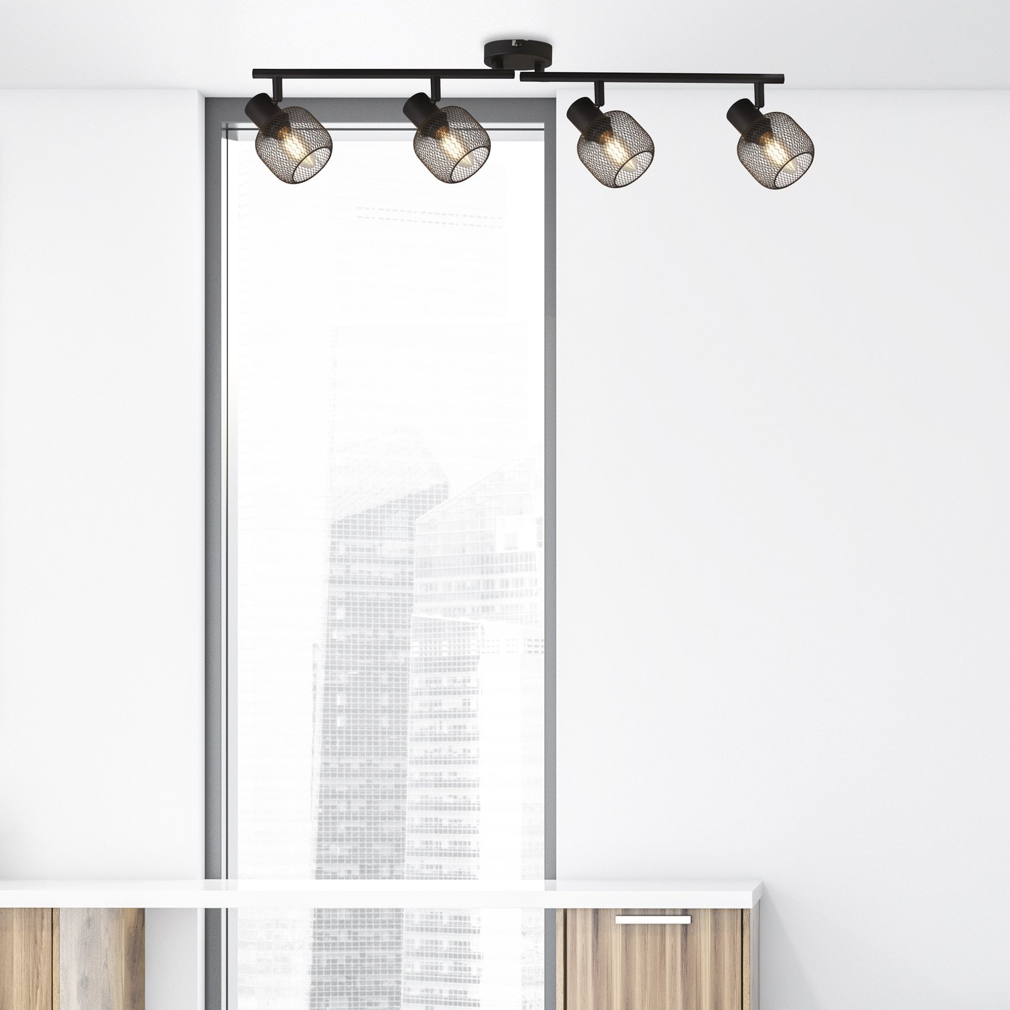 Searchlight McLeod 4 Light Cage Bar Spotlight - Black