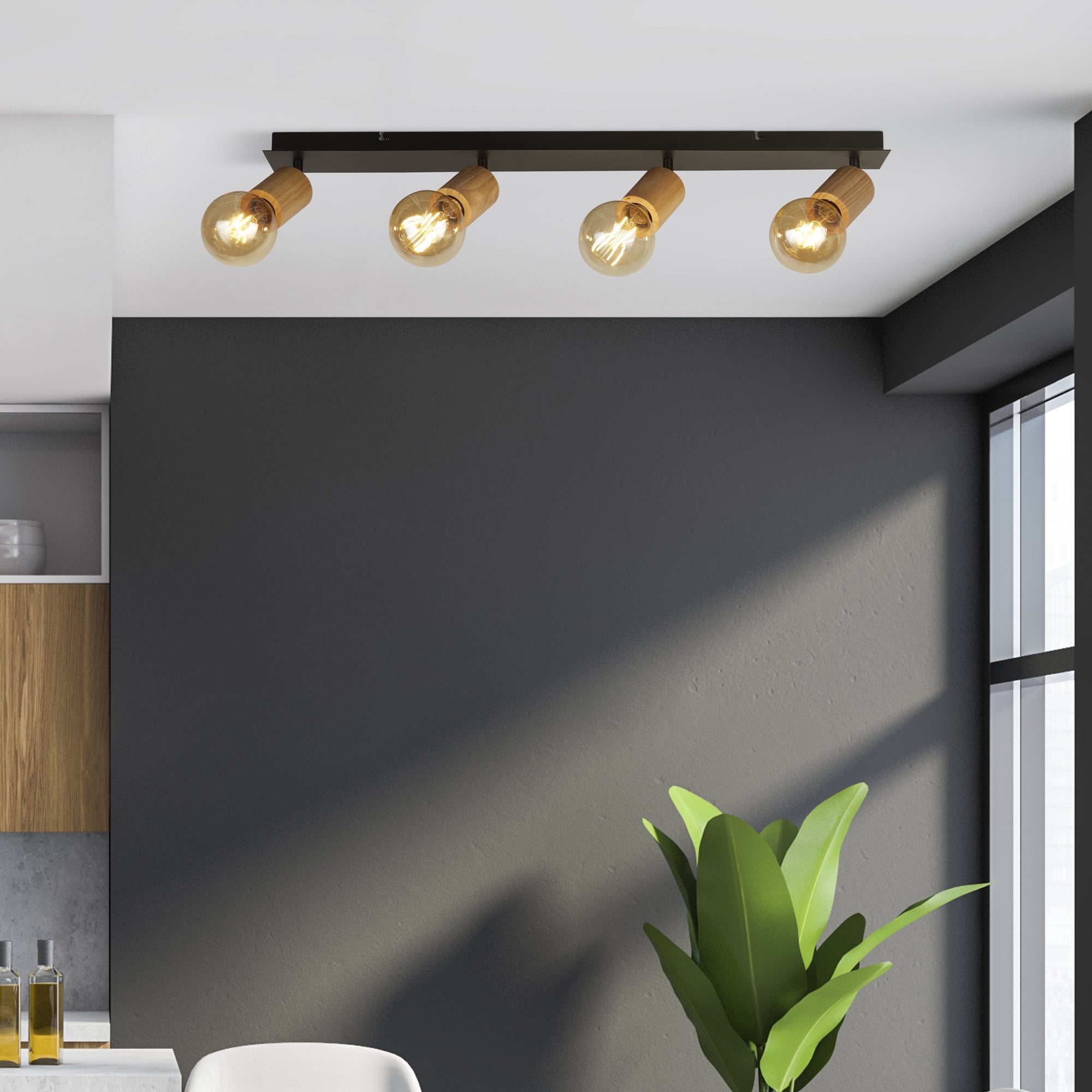 Searchlight South 4 Light Bar Spotlight- Wood & Black Metal