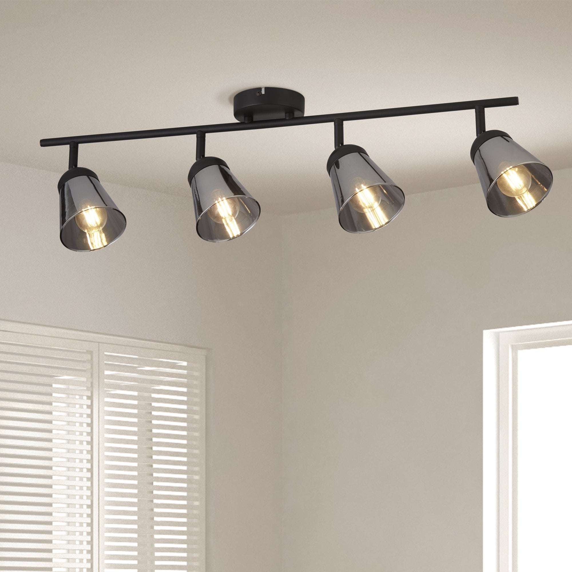 Searchlight Martin 4 Light Bar Spotlight - Black Metal With Smoked Glass
