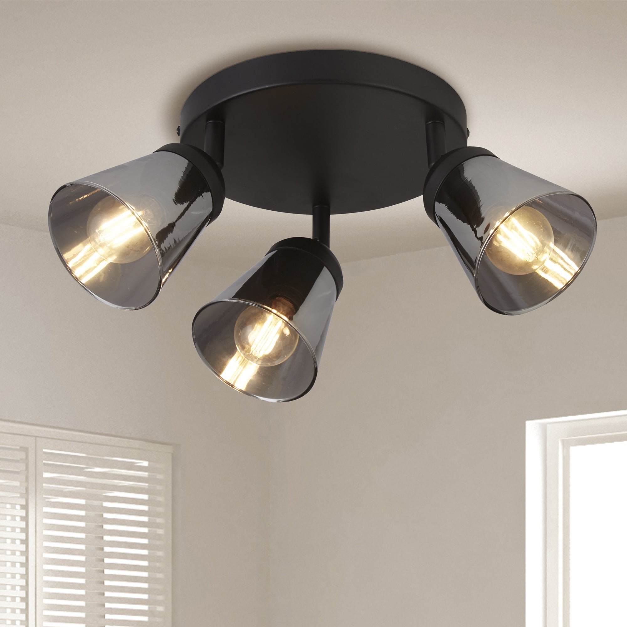Searchlight Martin 3 Light Round Spotlight - Black Metal With Smoked Glass