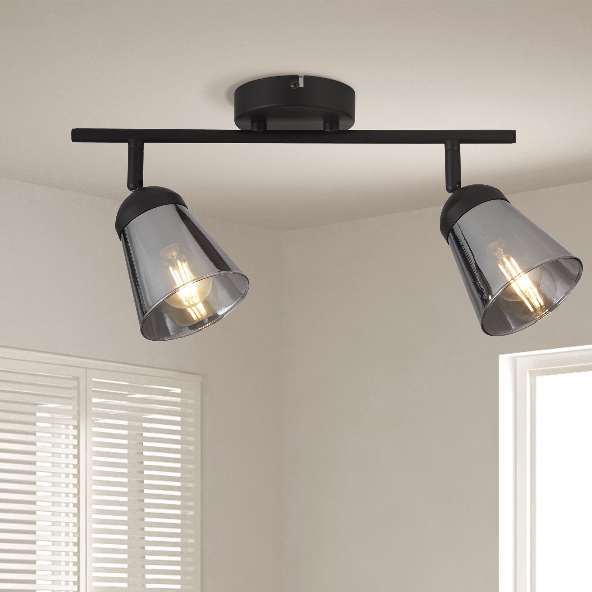 Searchlight Martin 2 Light Spotlight - Black Metal With Smoked Glass