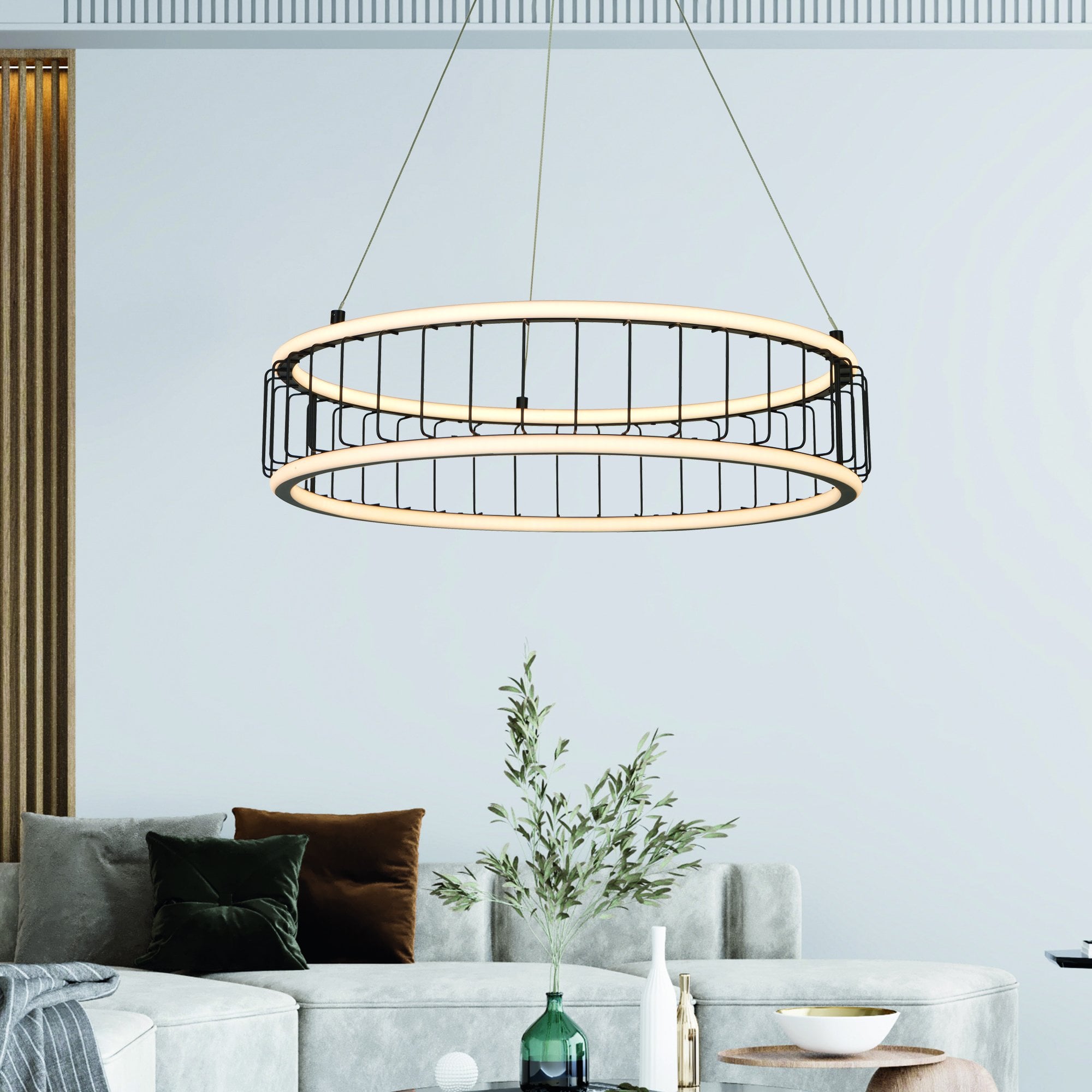 Searchlight Canova Cage LED Drum Ceiling Pendant - Large - Black Metal