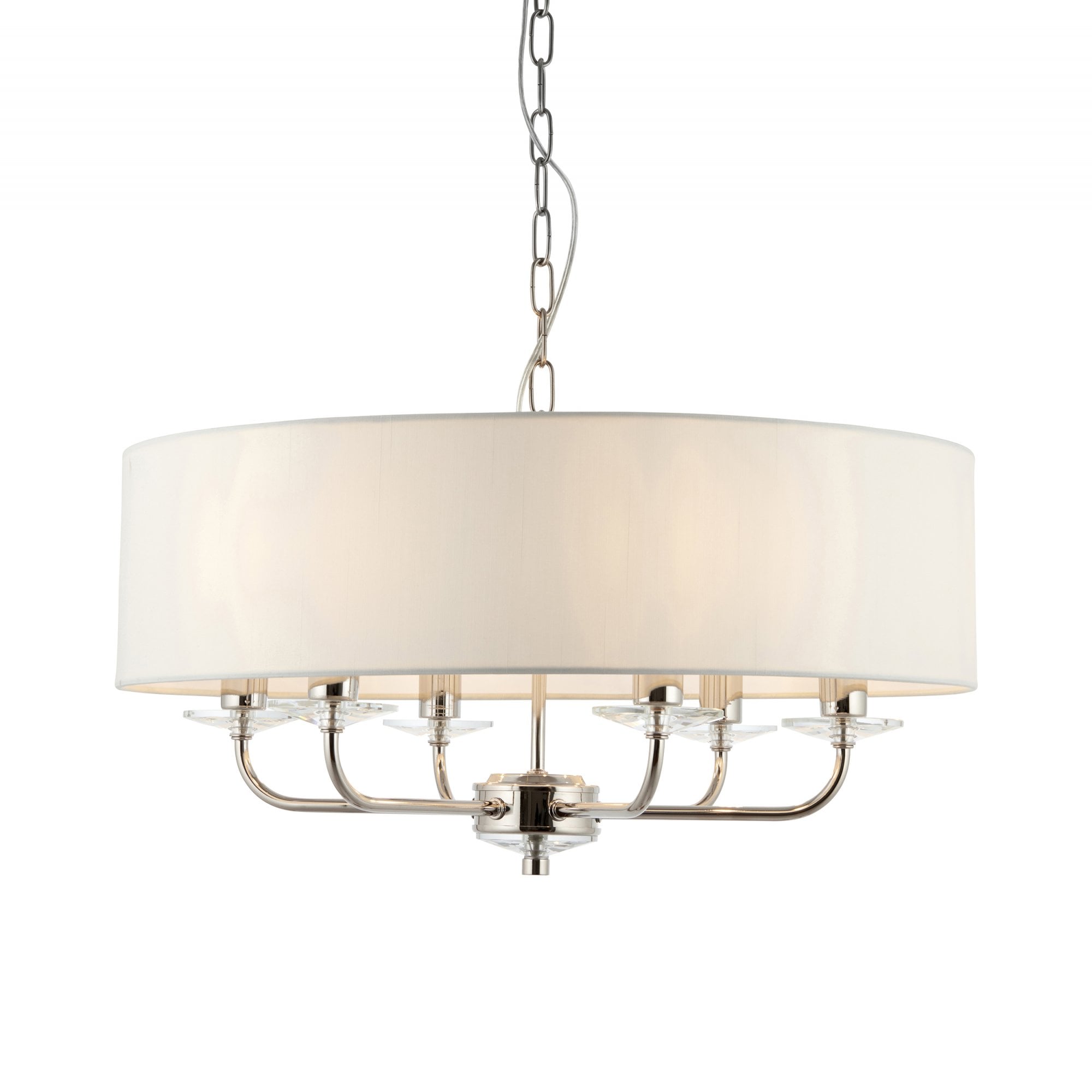 Endon Nixon 6 Light Pendant - Bright Nickel Plate & Vintage White Fabric